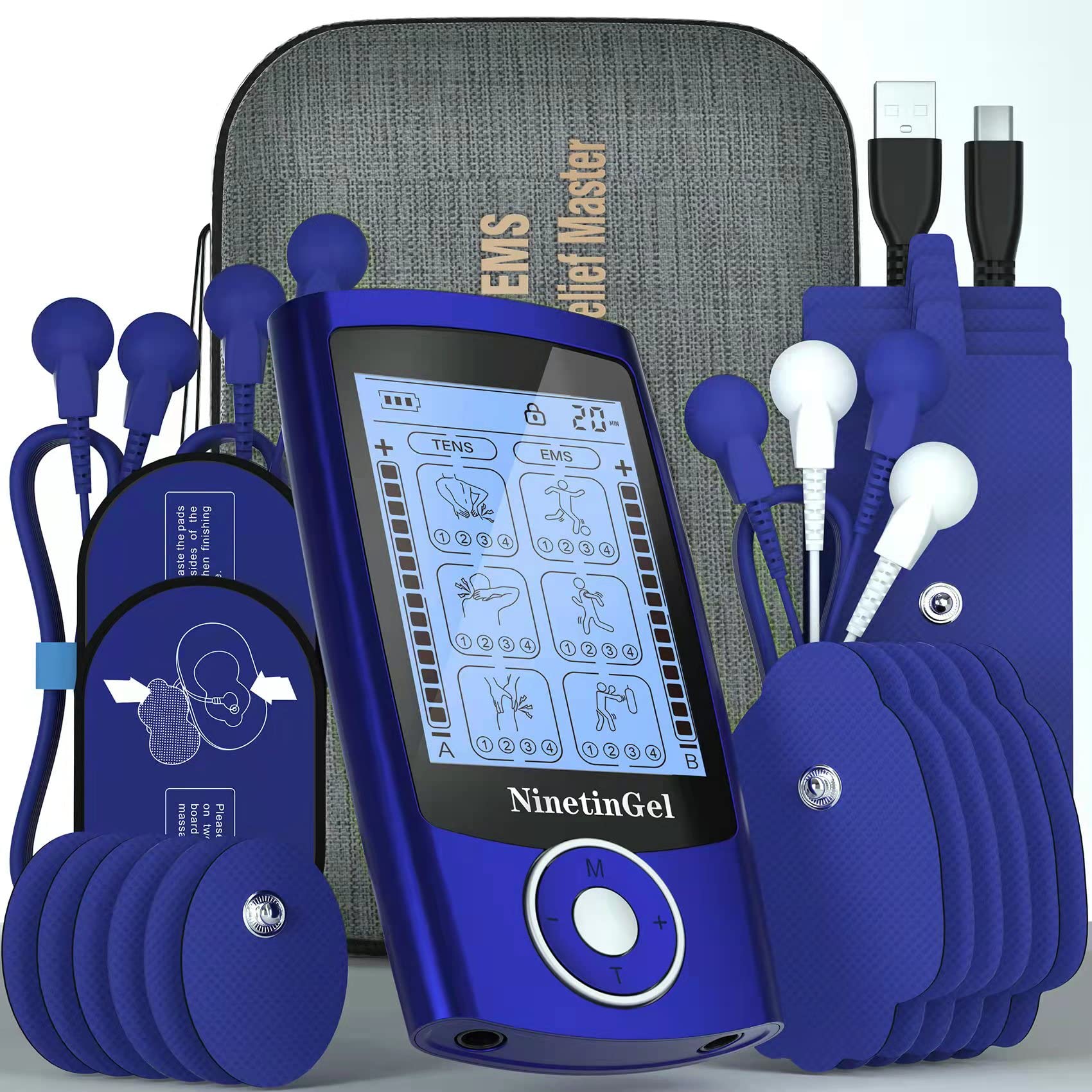 NinetinGel Tens Unit Muscle Stimulator EMS Muscle Relaxer Ab