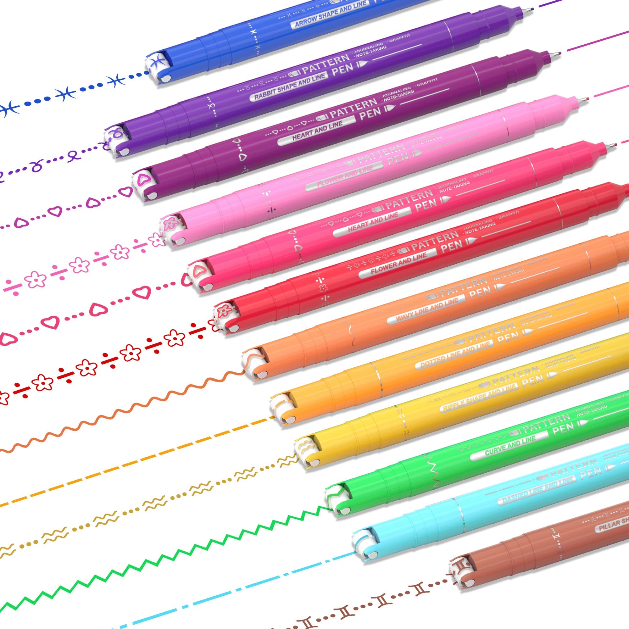 AECHY 12pcs Colored Curve Pens for Note Taking, Dual Tip Pens with 10 Different Curve Shapes & 12 Colors Fine Lines, Curve Highl