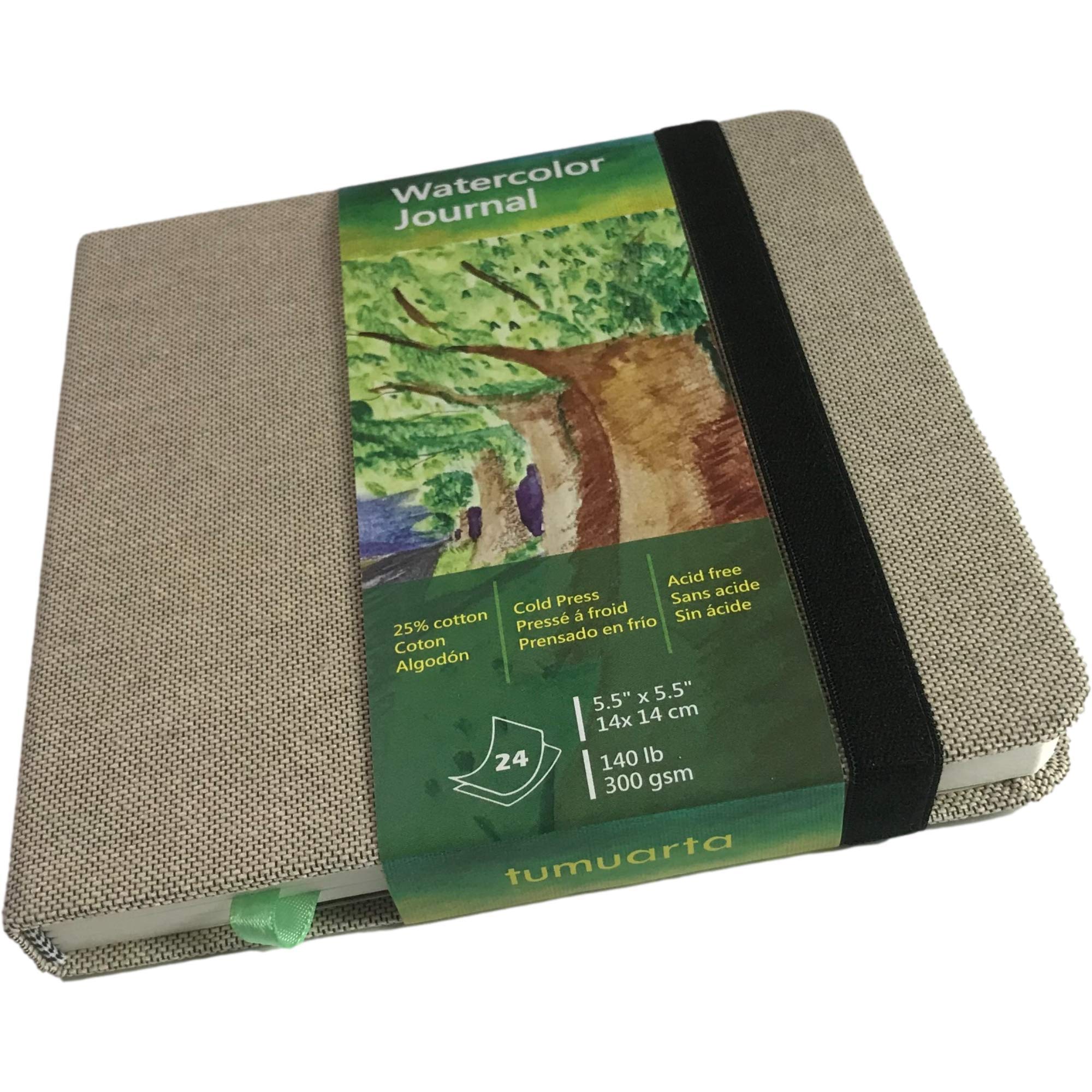 tumuarta Square Watercolor Journal,140 LB,300 GSM,5.5X5.5, Cotton  Paper,Cold Press,24 Sheets, Watercolor Paper Sketchbooks for Use As Travel  Notebook