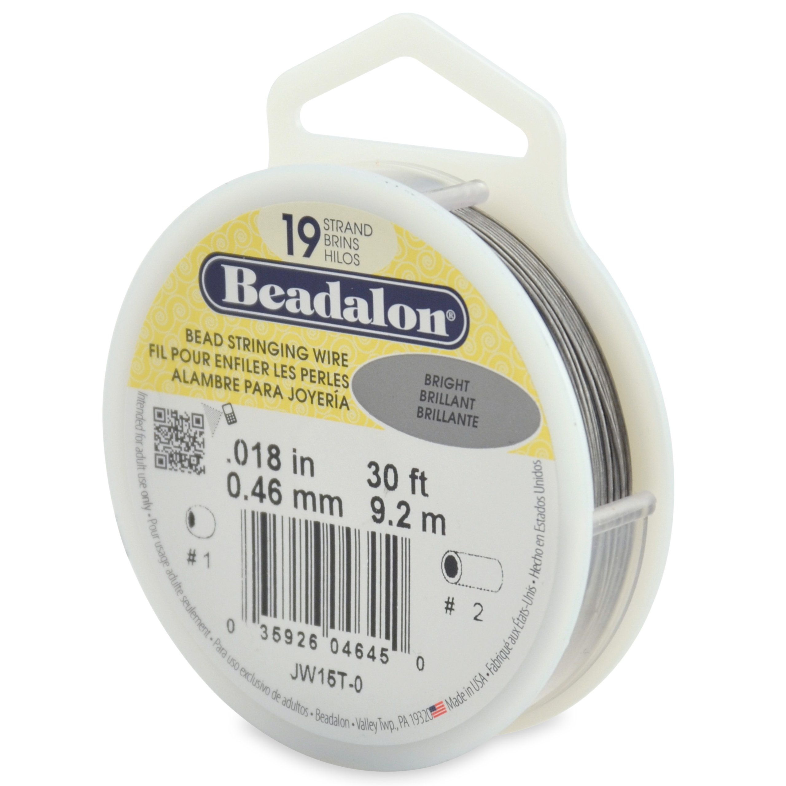 Beadalon 19 Strand Stainless Steel Bead Stringing Wire.018 in / 0.46 mm,  Bright, 30 ft / 9.2