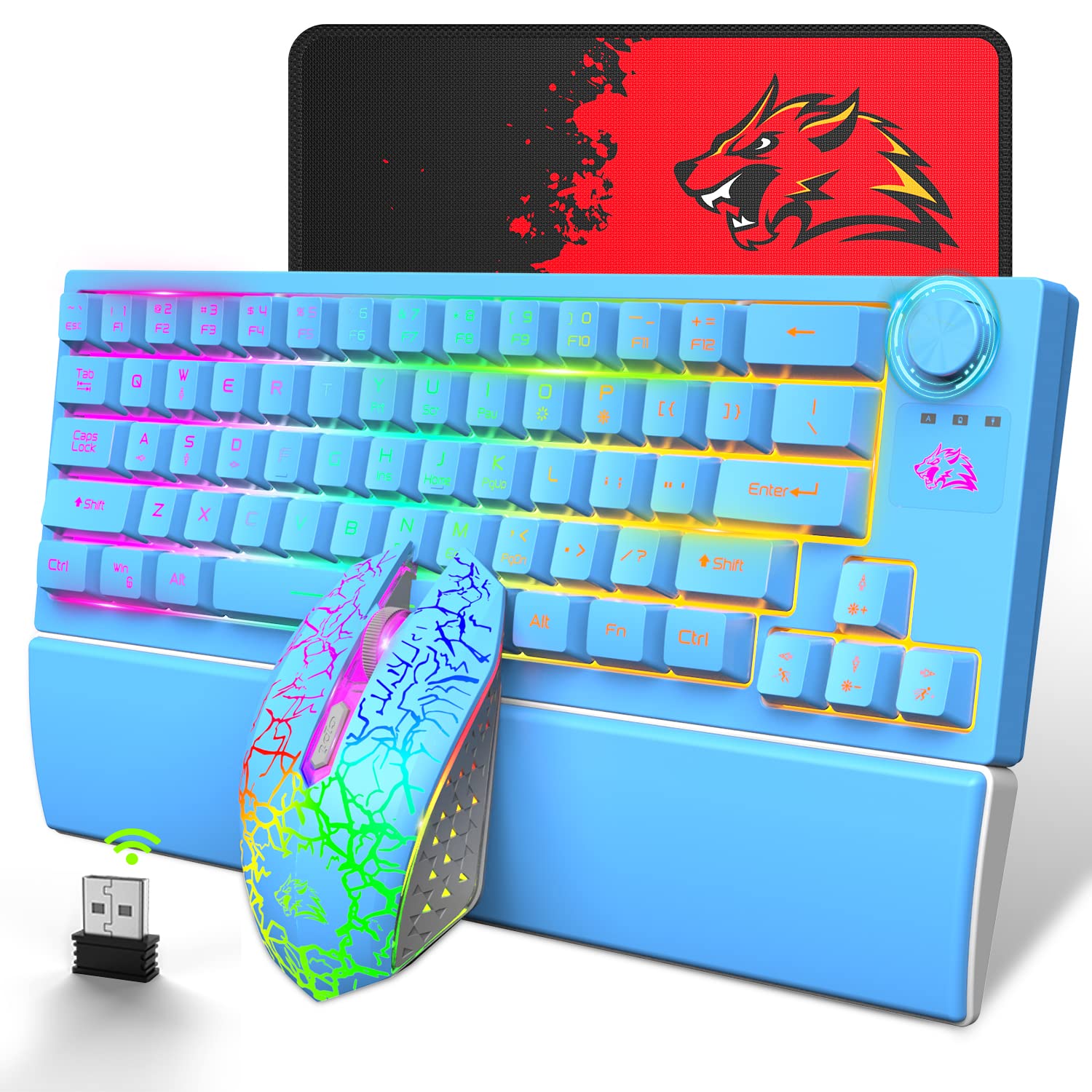 Wireless Gaming Keyboard Mouse and Wrist Rest Combo 12 RGB