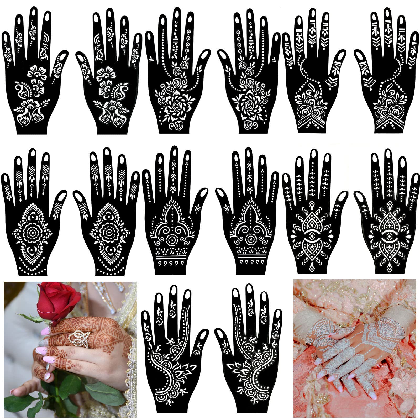 Amazon.com : Black Henna Tattoos Stickers Kits, 6 Sheets Lace Indian Henna  Temporary Tattoos Mandala Flower Elephant Chain Waterproof Henna Stickers  for Women Wedding Party DIY on Body Arm Legs : Beauty