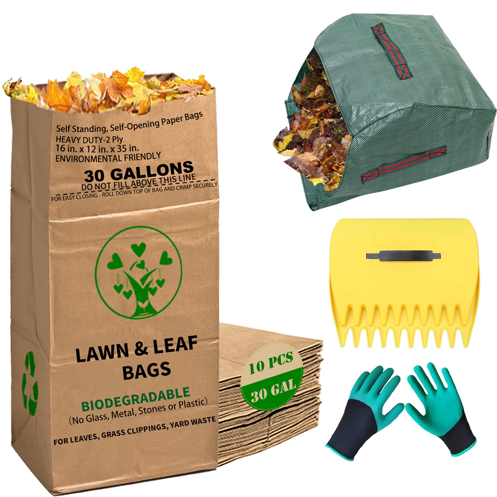 Lawn and Leaf Bags, 30 gal, 16 x 35, Kraft, PK50