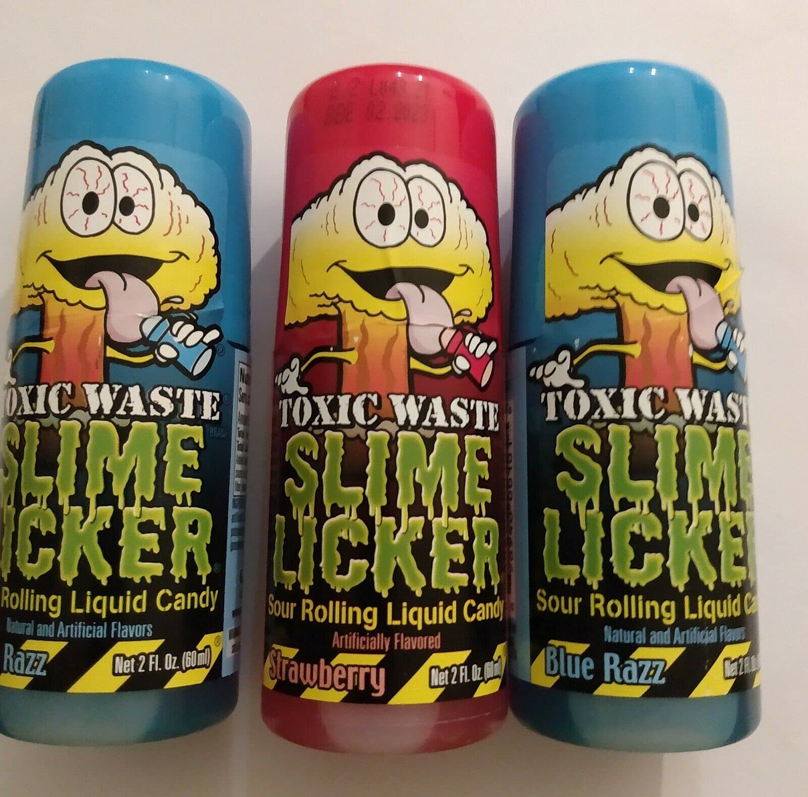 Slime Licker Bundle of Sour Rolling Liquid Candy One Strawberry and Two  Blue Razz Flavor 2oz