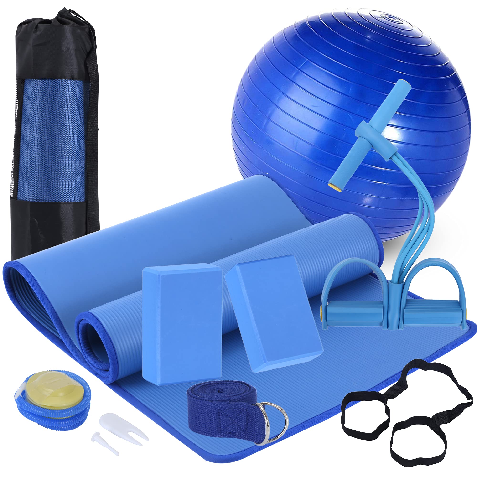  keefee 11 pcs Yoga Starter Sets,Yoga Accessories Kit for  Beginners,Yoga Essentials Equipment Kit Include Fitness Yoga Pilates Ring  Wheel Stretch Belt Yoga Foam Blocks Strap and Socks (Blue) : Sports