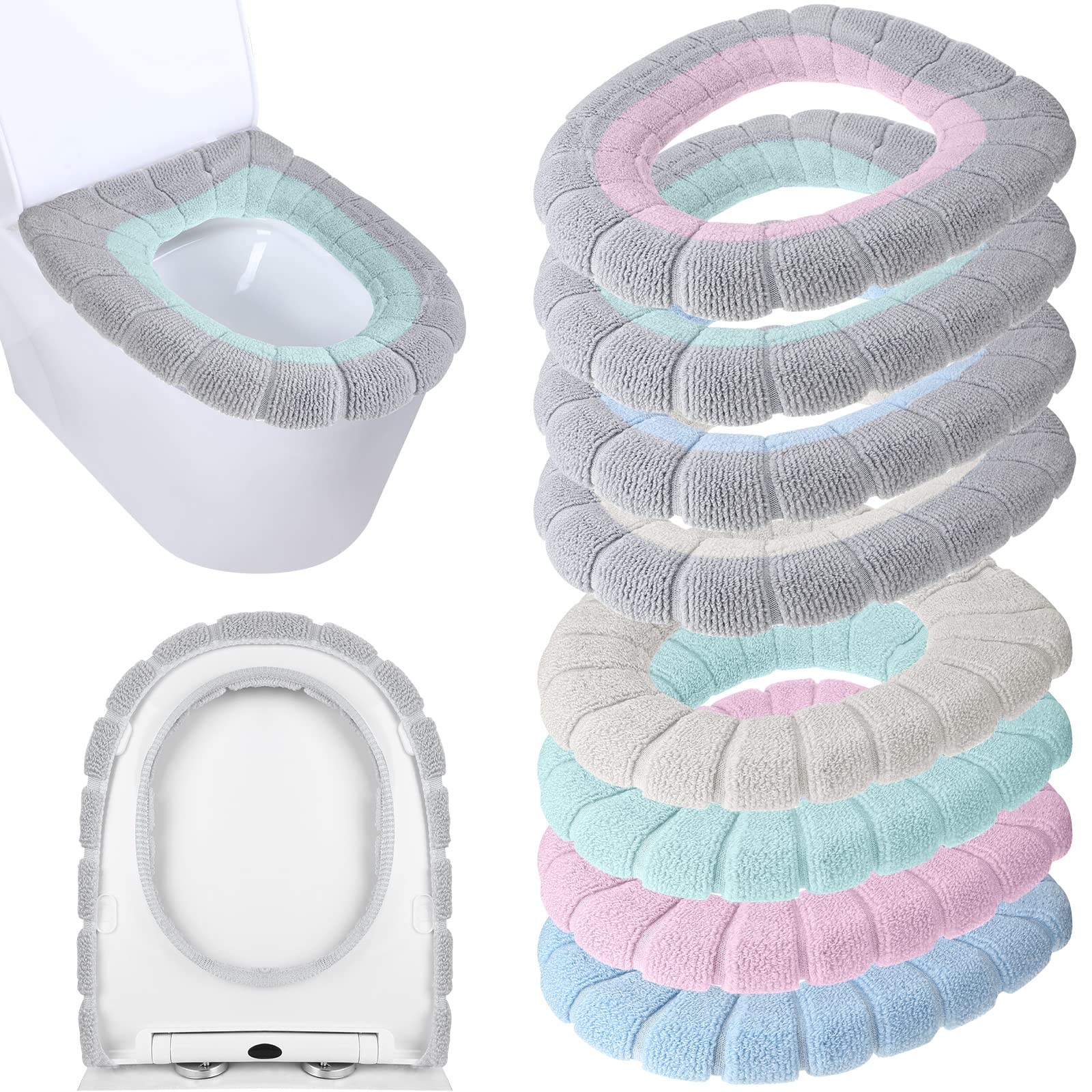 2Pairs Plush Warm Thick Padded Toilet Seat Cover Mat Non Slip Soft Toilet  Seat Cushion Washable Bathroom Warmer with Self-Adhesive Tape