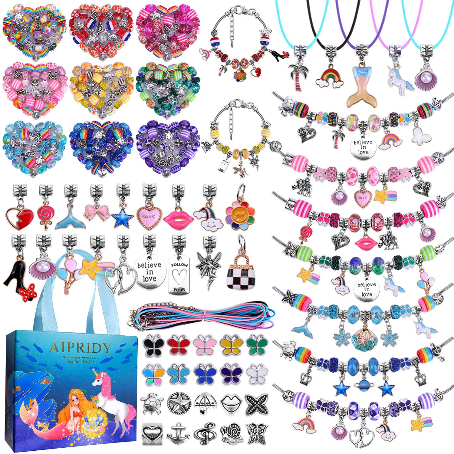 Jewelry Making Kit for Kids Charm Bracelet Necklaces Present Alloy