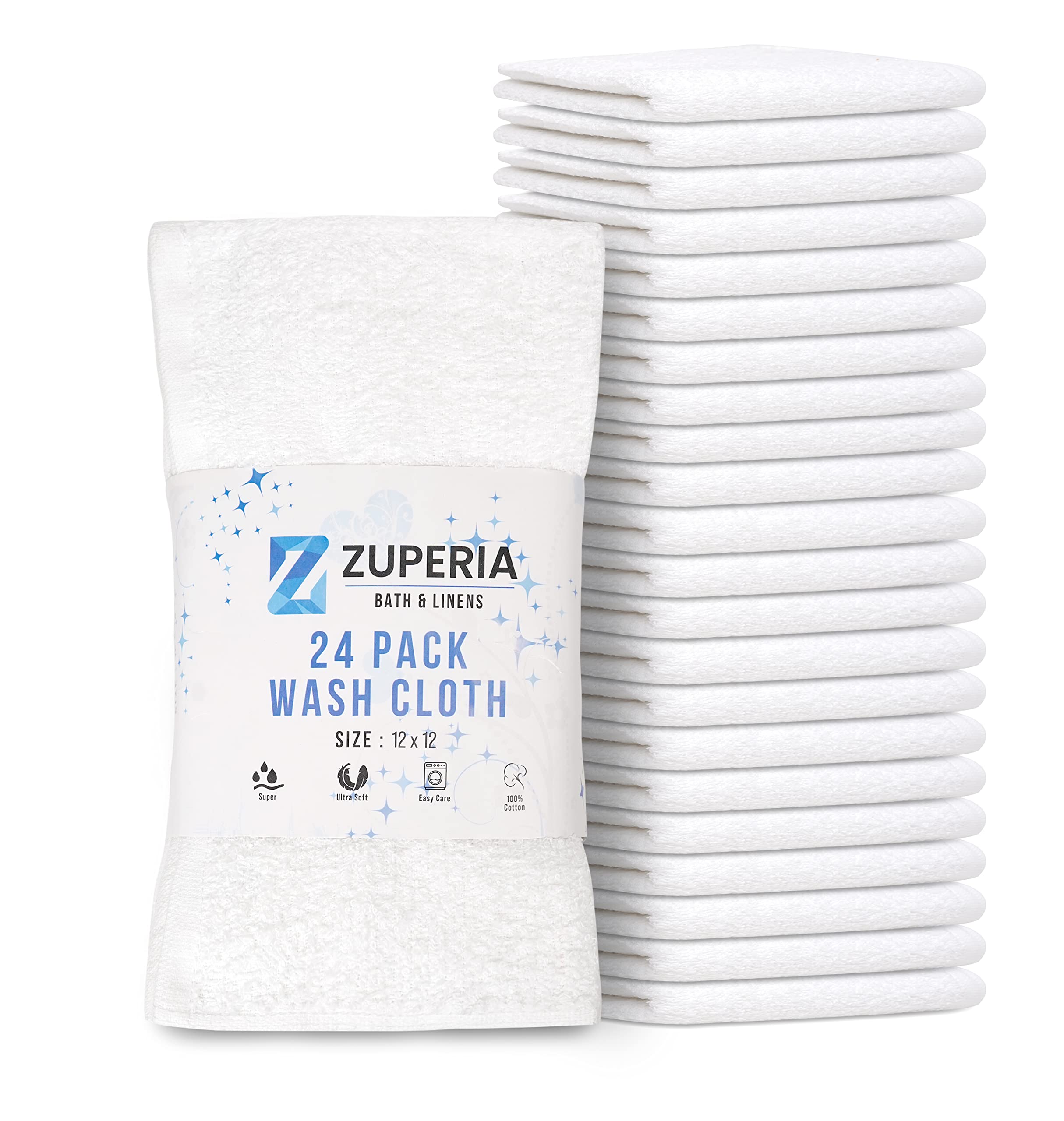 Wash Cloths 100% Cotton Baby Soft Body Fabric White Extra Absorbent Pack of  12