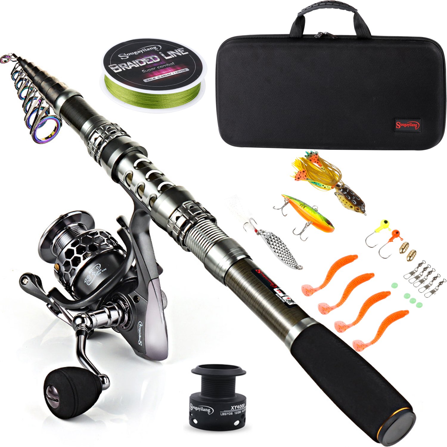 Sougayilang Fishing Rod Combos with Telescopic Fishing Pole Spinning Reels  Fishing Carrier Bag for Travel Saltwater
