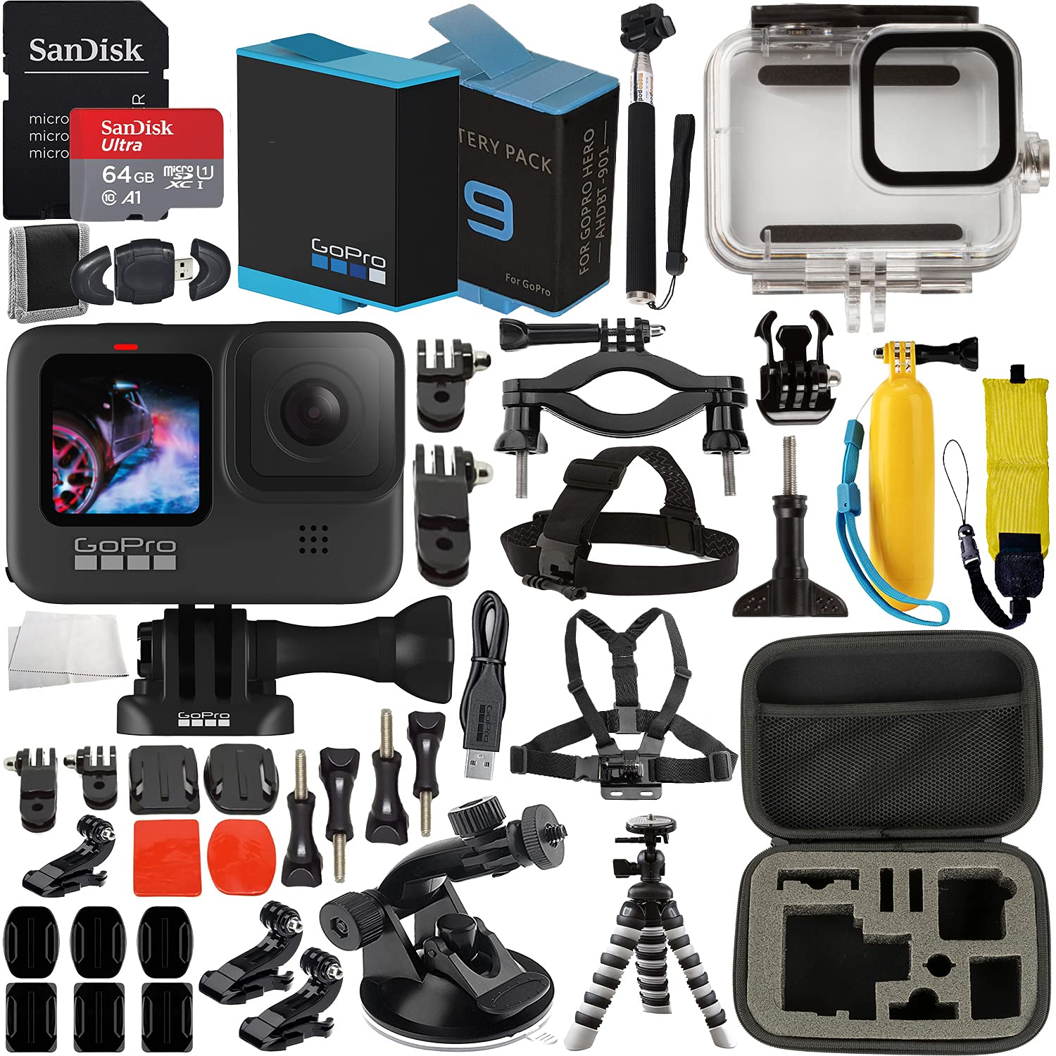 GoPro Hero 9 bundle, with extra Rechargeable Battery, Remote and