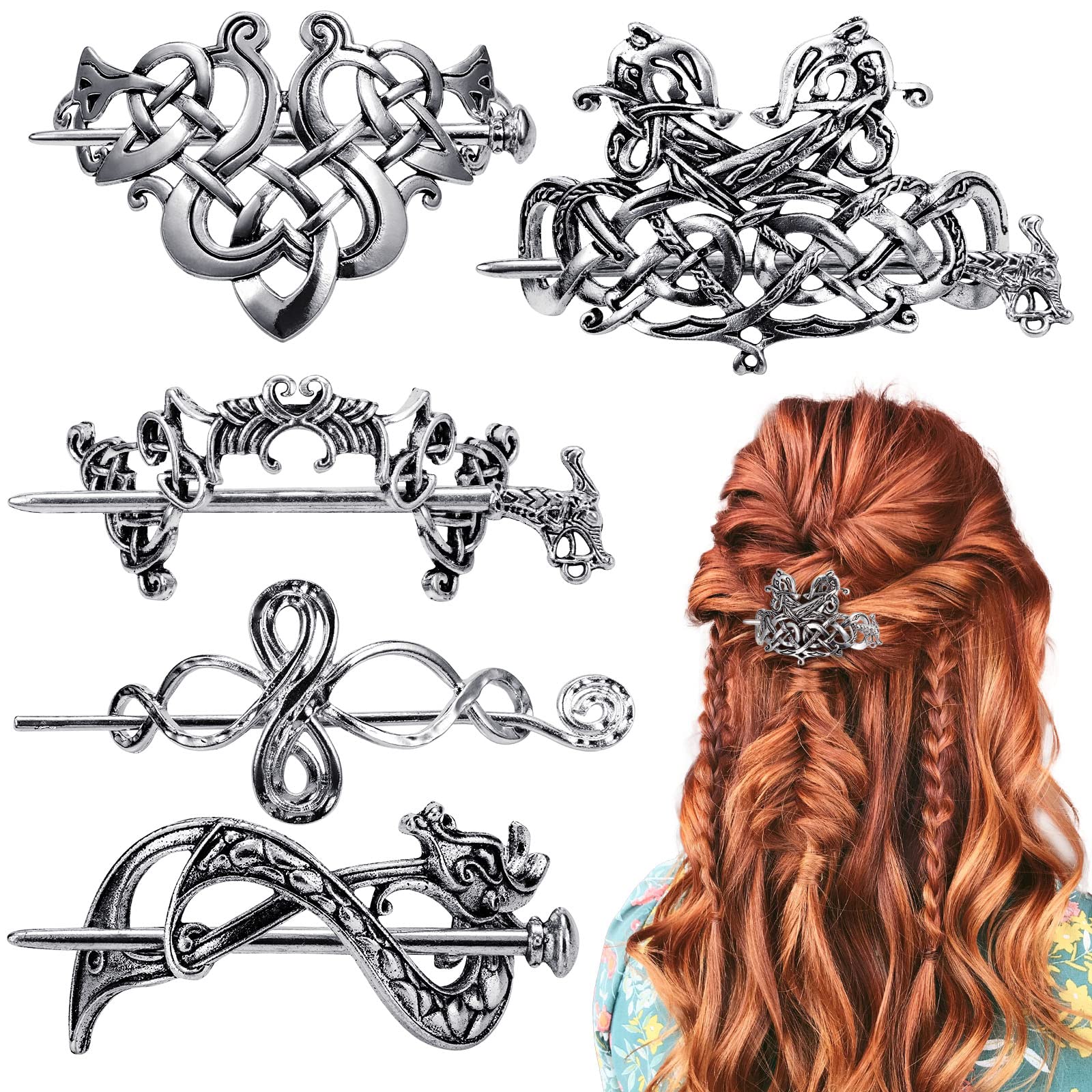 8 Pieces Viking Hair Clips Celtic Knot Hairpin Stick Retro Silver Vintage  Metal Barrette Viking Jewelry Minimalist Hair Accessories for Women and