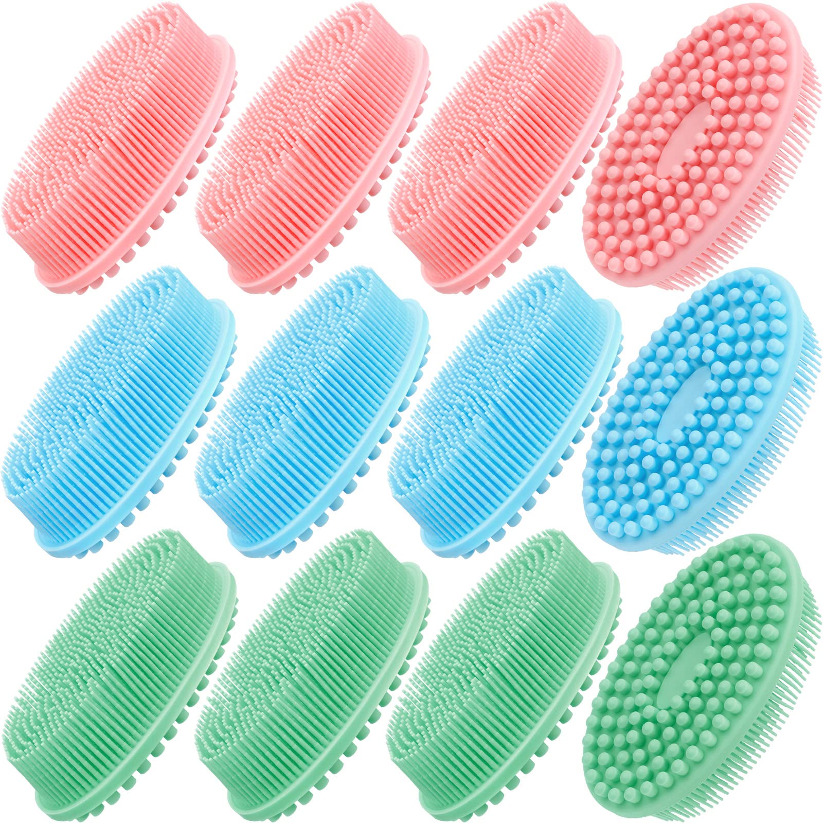 Ousiya Silicone Body Scrubber Loofah Exfoliating Body Brush Shower Scrubber  for Kids Women Men All Kinds of Skin(3 Pack) Pink/Blue/Black