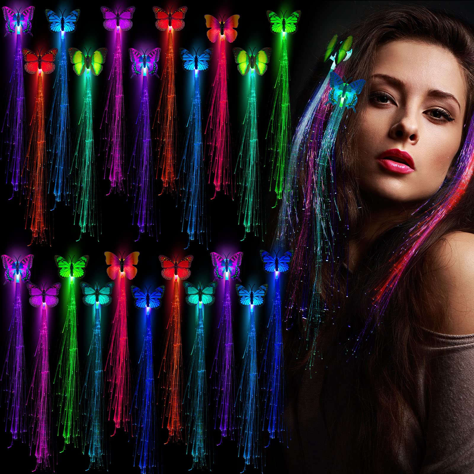 Juexica 24 Pcs LED Lights Hair Accessories Butterfly Fairy Braid