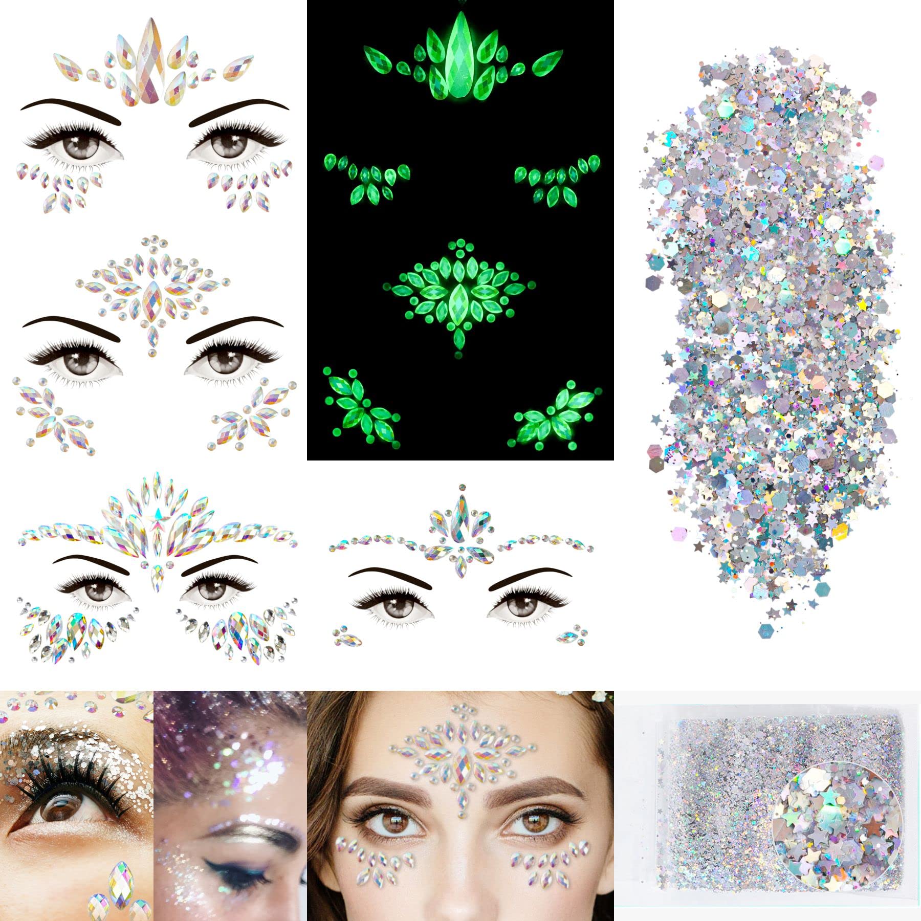 Gemstone Stickers Adhesive Gems Eye Glitter Stickers Eye Jewels Adhesive  Rhinestones for Crafts Stick on Gems Face Jewels Gem Stickers Chunky  Glitter