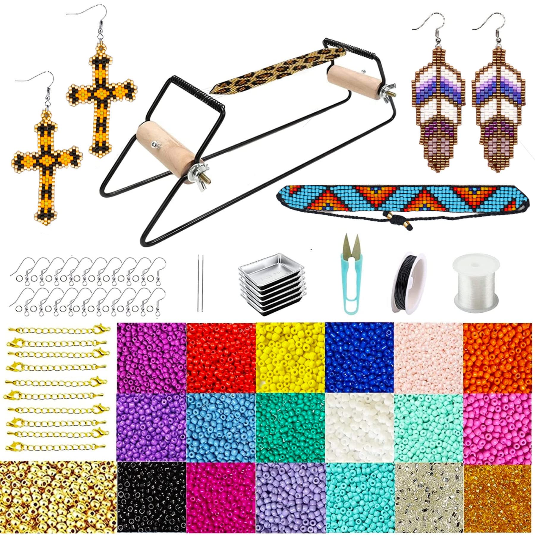 Wooden Bead Loom Kit, Beginners Bead Weaving Kit, Includes Beads, Thread,  Needles, DIY Bracelets and Necklaces, UK Shop 