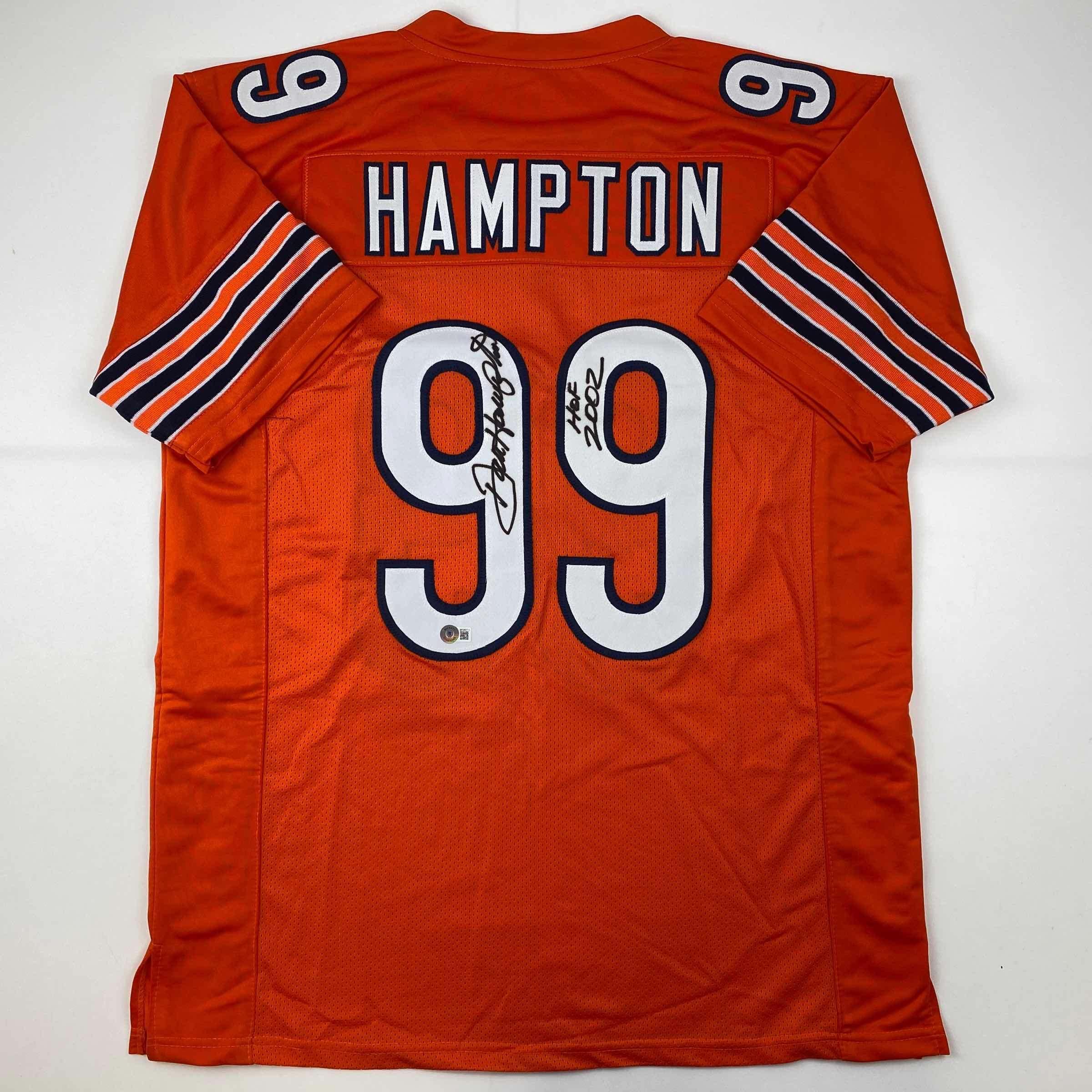 Autographed/Signed Dan Hampton HOF 2002 Chicago Orange Football Jersey  Beckett BAS COA