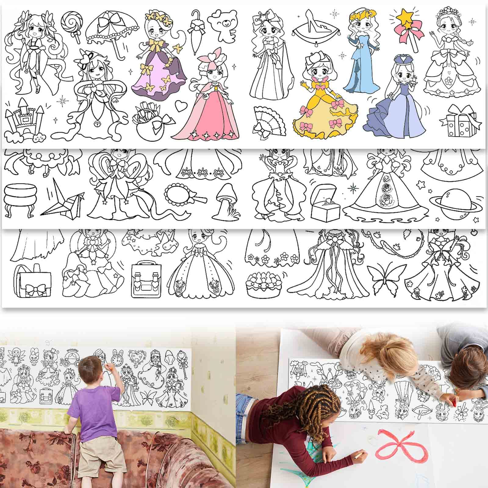 120 * 11.8“ Children's Drawing Roll, Coloring Paper Roll for Kids, Drawing  Paper Roll DIY Painting Drawing Paper, Sticky Color Filling Paper Early  Educational Toys 