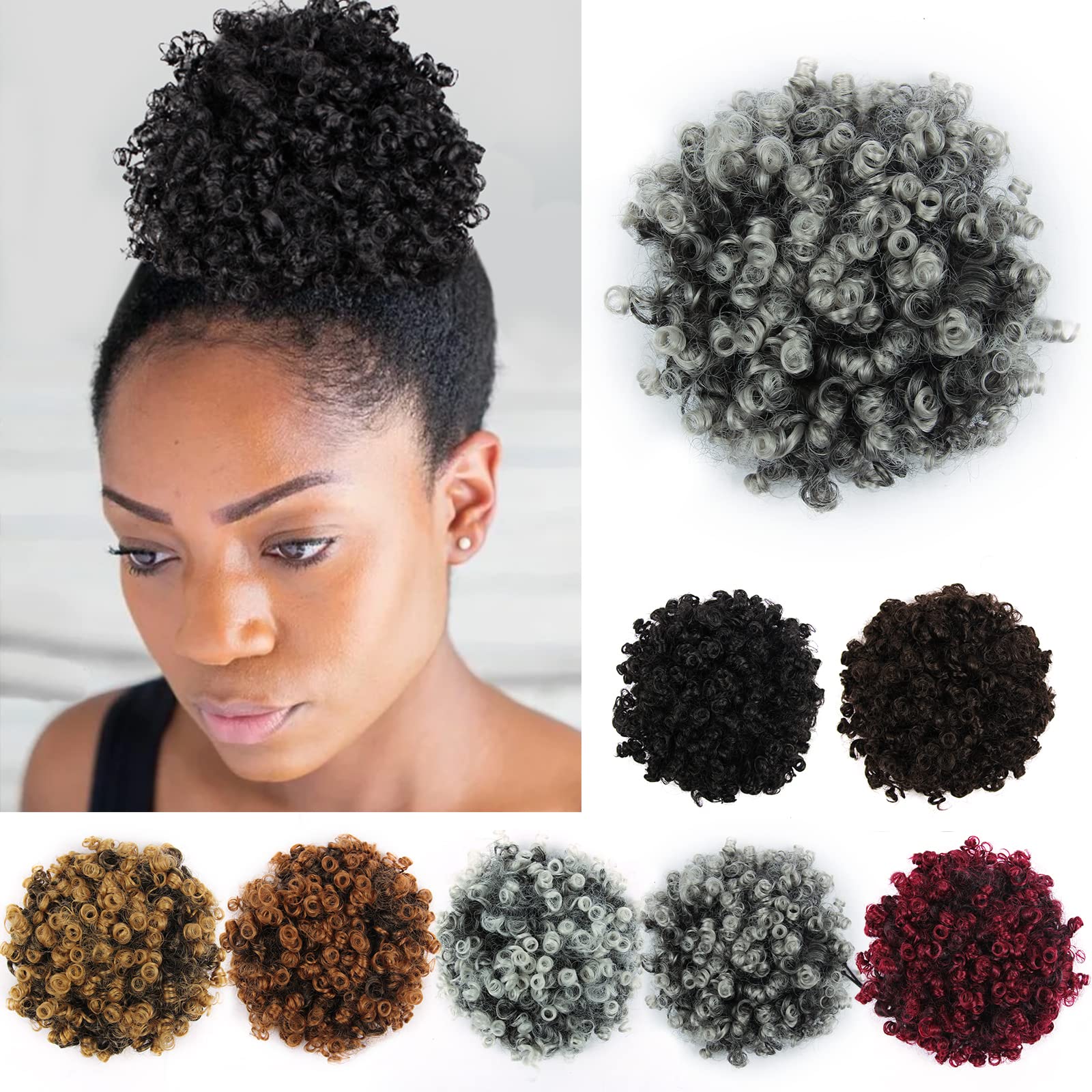 Afro Curly Ponytail Puff Balls Drawstring Short Ponytail Hair Extensions  For Women