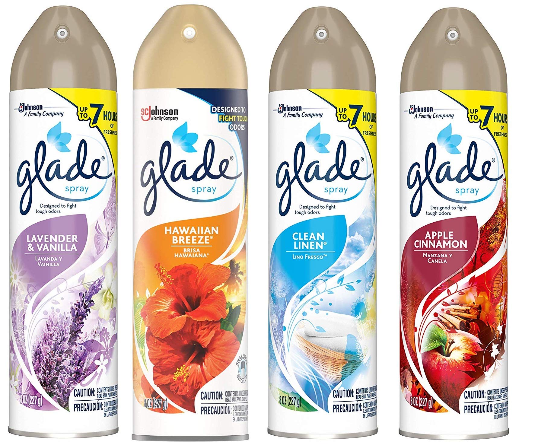 Glade Spray Collection 4 Flavors: Lavender & Vanilla, Hawaiian Breeze,  Clean Linen & Apple Cinnamon. Pack