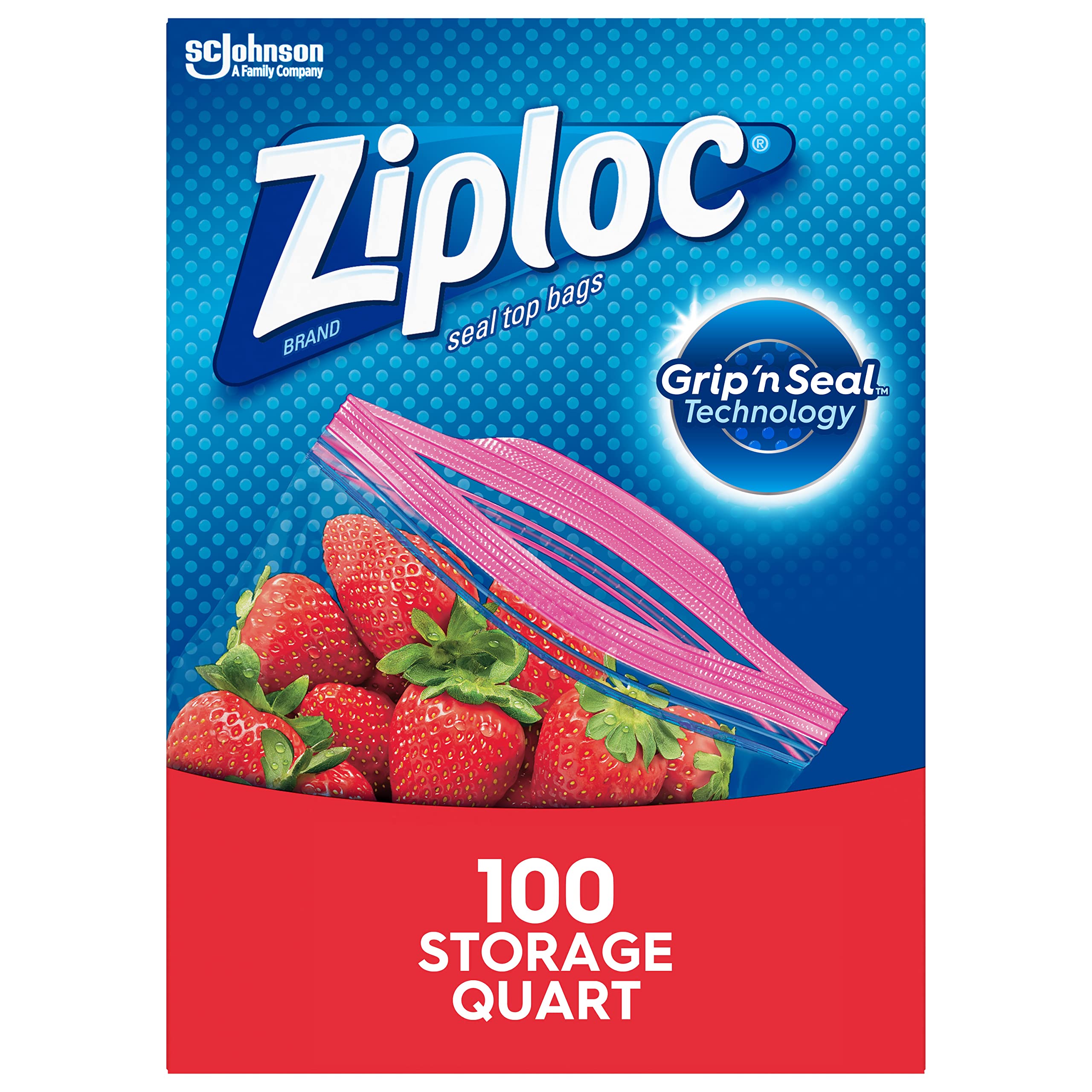 Ziploc Brand Storage Quart Bags with Grip 'n Seal Technology, 25 Count