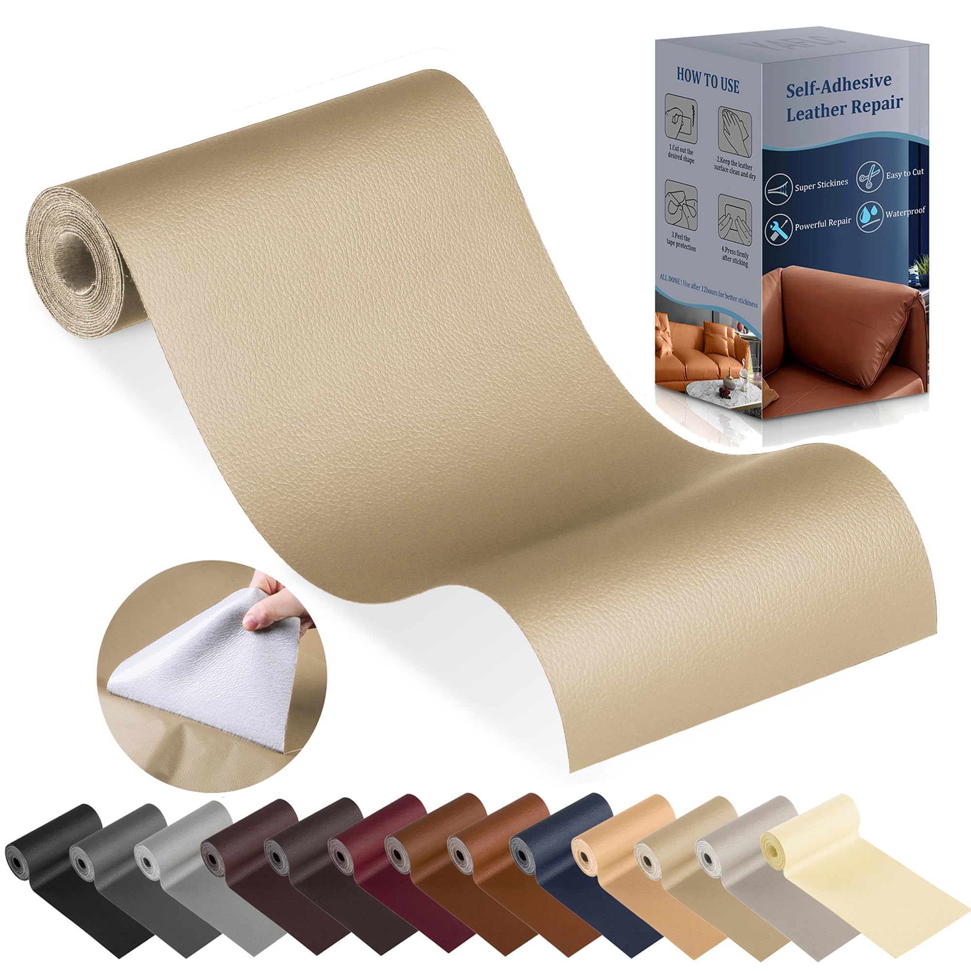 WANGYUXIN Leather Repair Kits for Couches,Self Adhesive Leather Patch  Cuttable Sofa Repairing, Leather Repair Tape for Car Seat, Faux Leather  Couch Repair Kit,Beige,200x138cm/78.7x54.3in