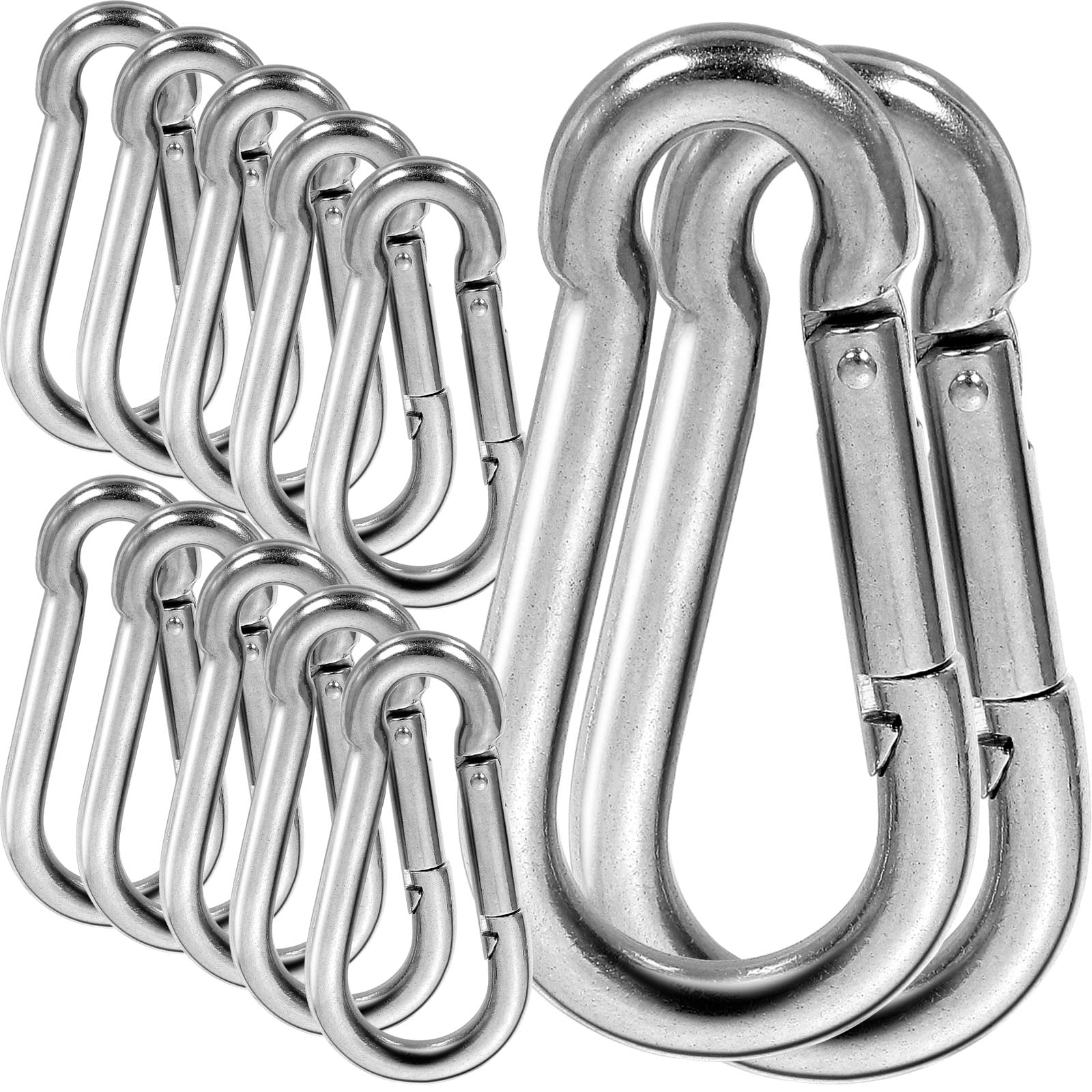 LANIAKEA 12Pcs 4inch Spring Snap Hook, M10 Stainless Steel Quick Links, 3/8  inch Large Carabiner
