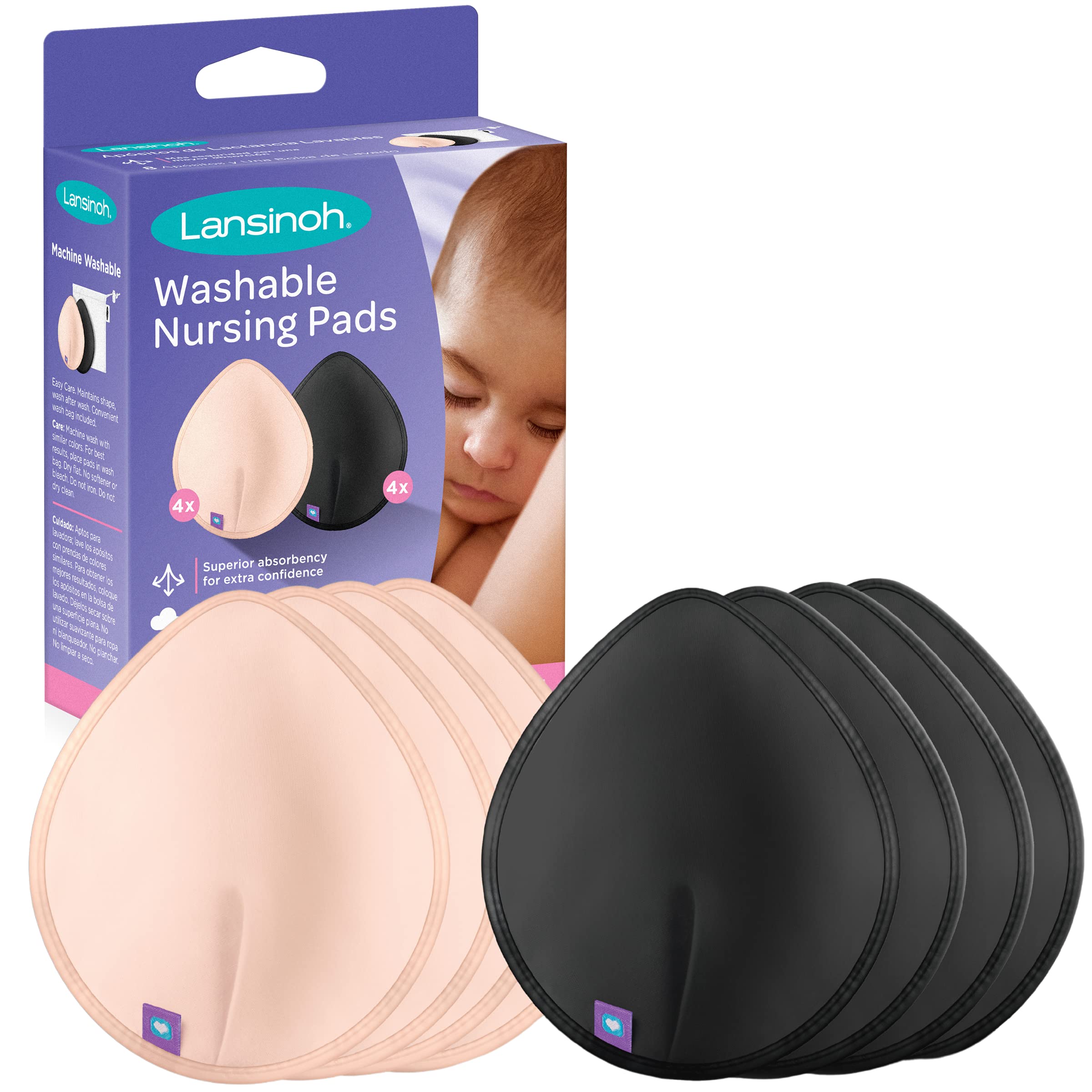 Lansinoh Washable Nursing Pads, Teardrop contoured Bamboo viscose pad,  Reusable breast pads for every day and night use for Breastfeeding Mums,  (Pack of 4) : : Baby Products
