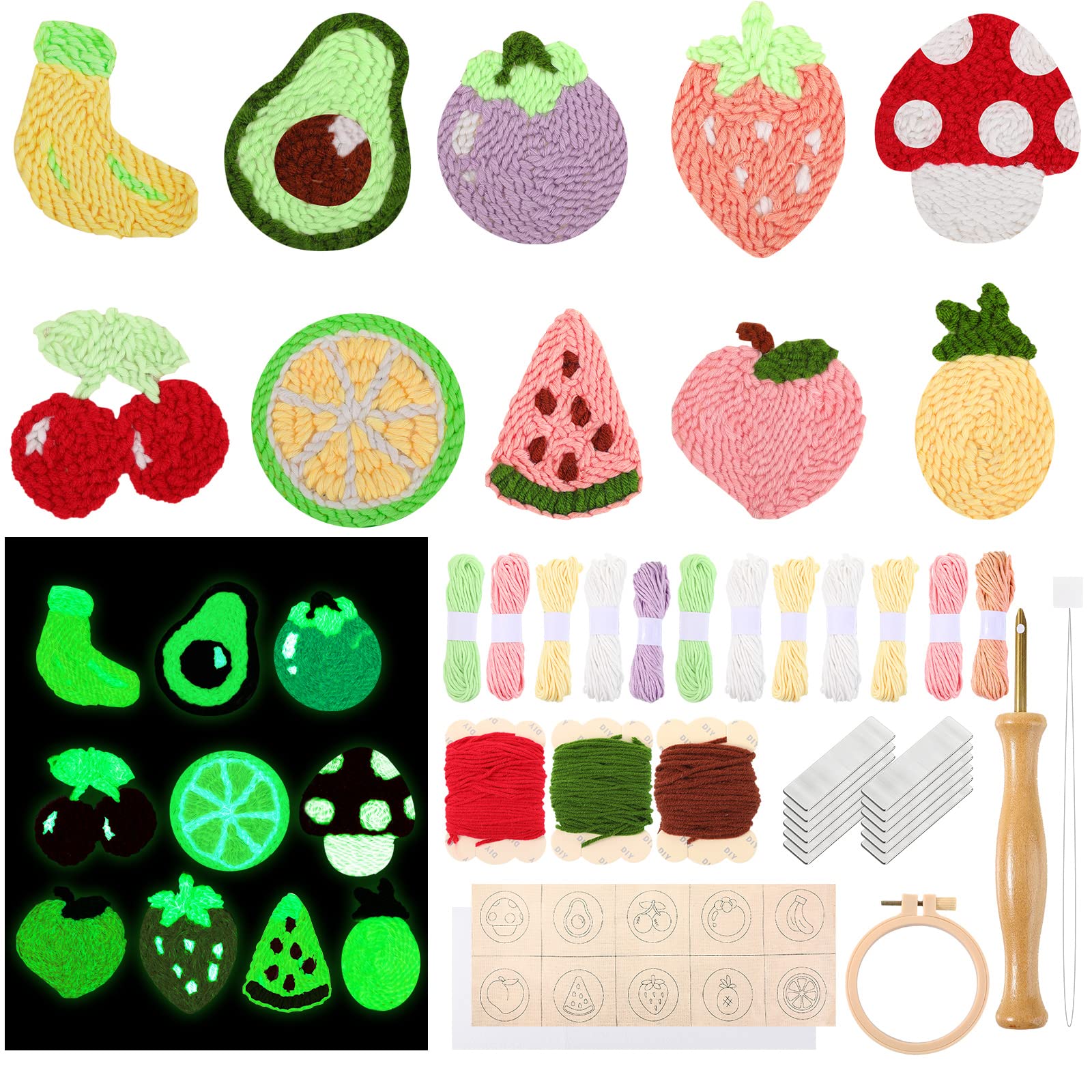 Cindeer 10 Pcs Embroidery Punch Needle Glow in The Dark Food