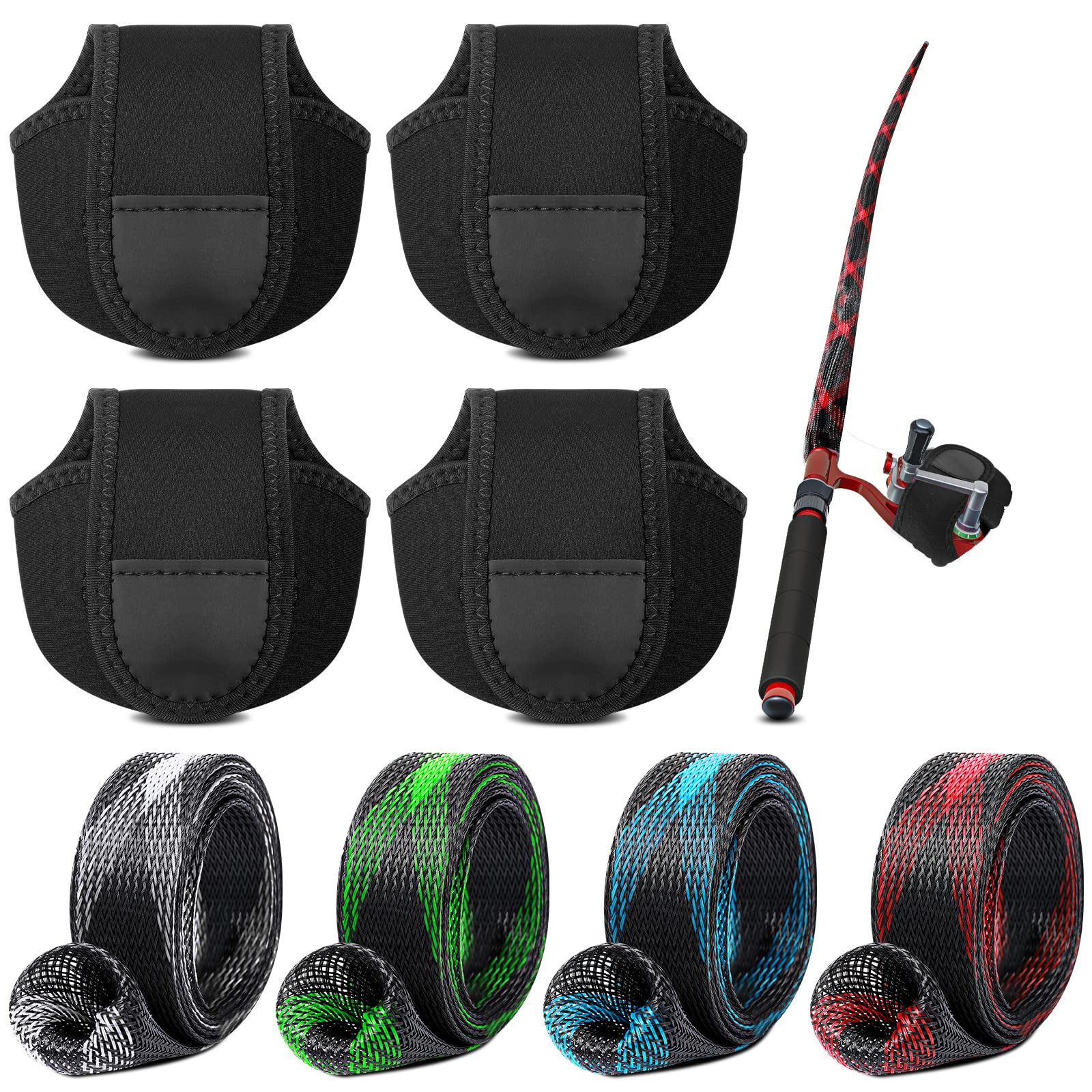 8 Pack Fishing Rod Sleeves and Reel Bags Casting Rod Socks Reel Cover  Protective Fishing Reel
