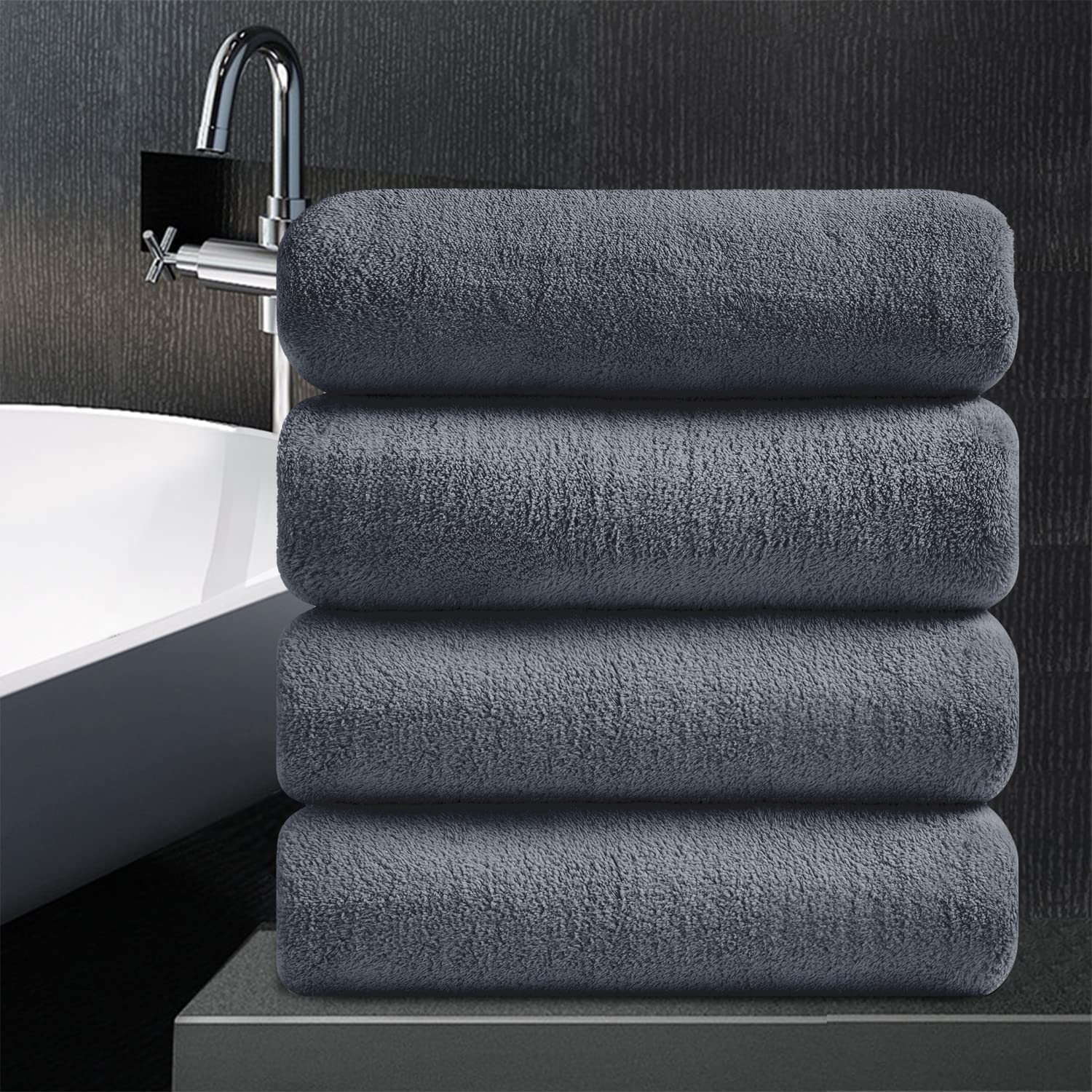 MAGGEA 4 Piece Oversized Bath Sheet Towels (35 x 70 in,Grey) 700 GSM Ultra  Soft Bath Towel Set Thick Large Cozy Plush Highly Absorbent Towels Quick