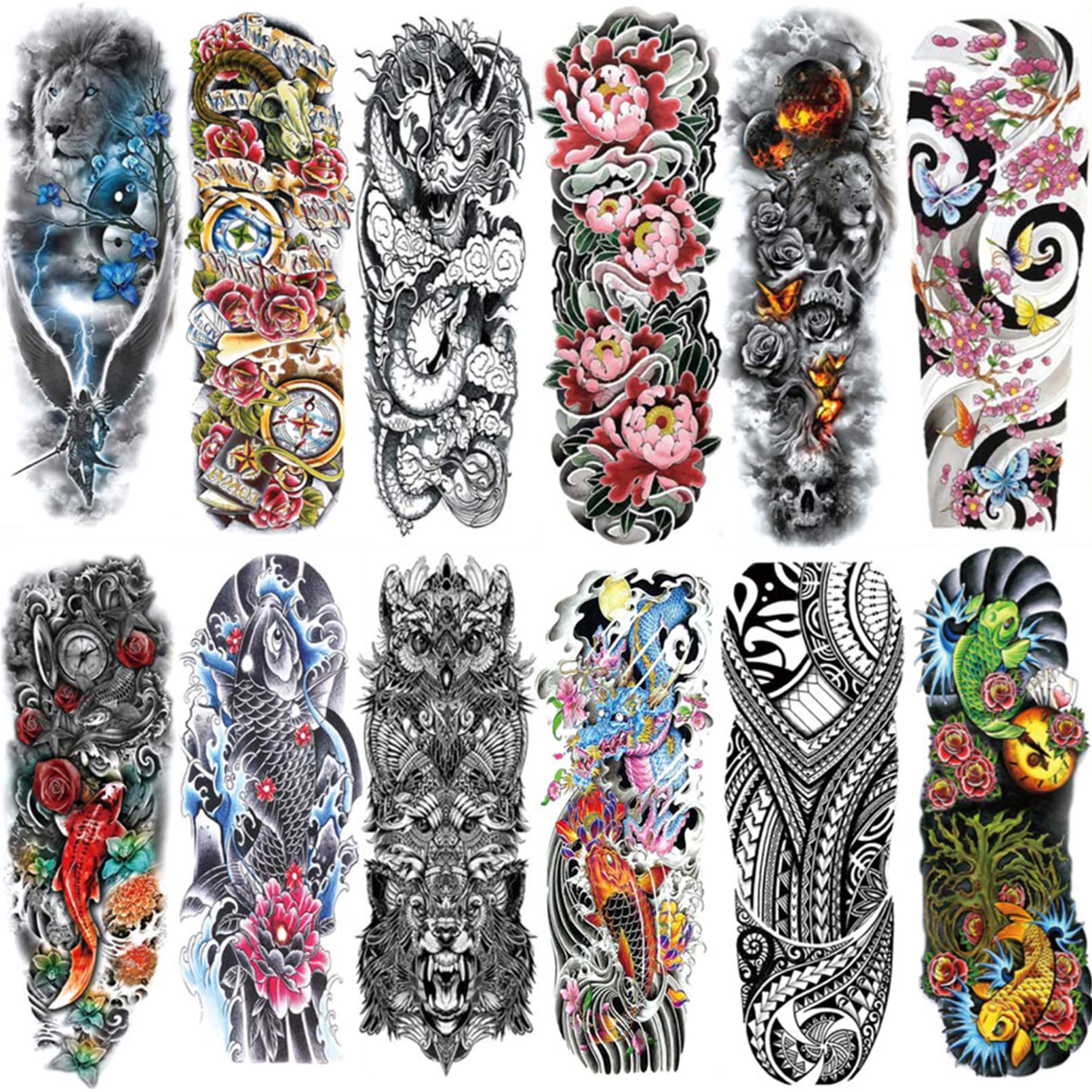 REALISTIC TEMPORARY TATTOO SLEEVE, DRAGON, CHINESE, ORIENTAL, ARM, MENS,  WOMENS