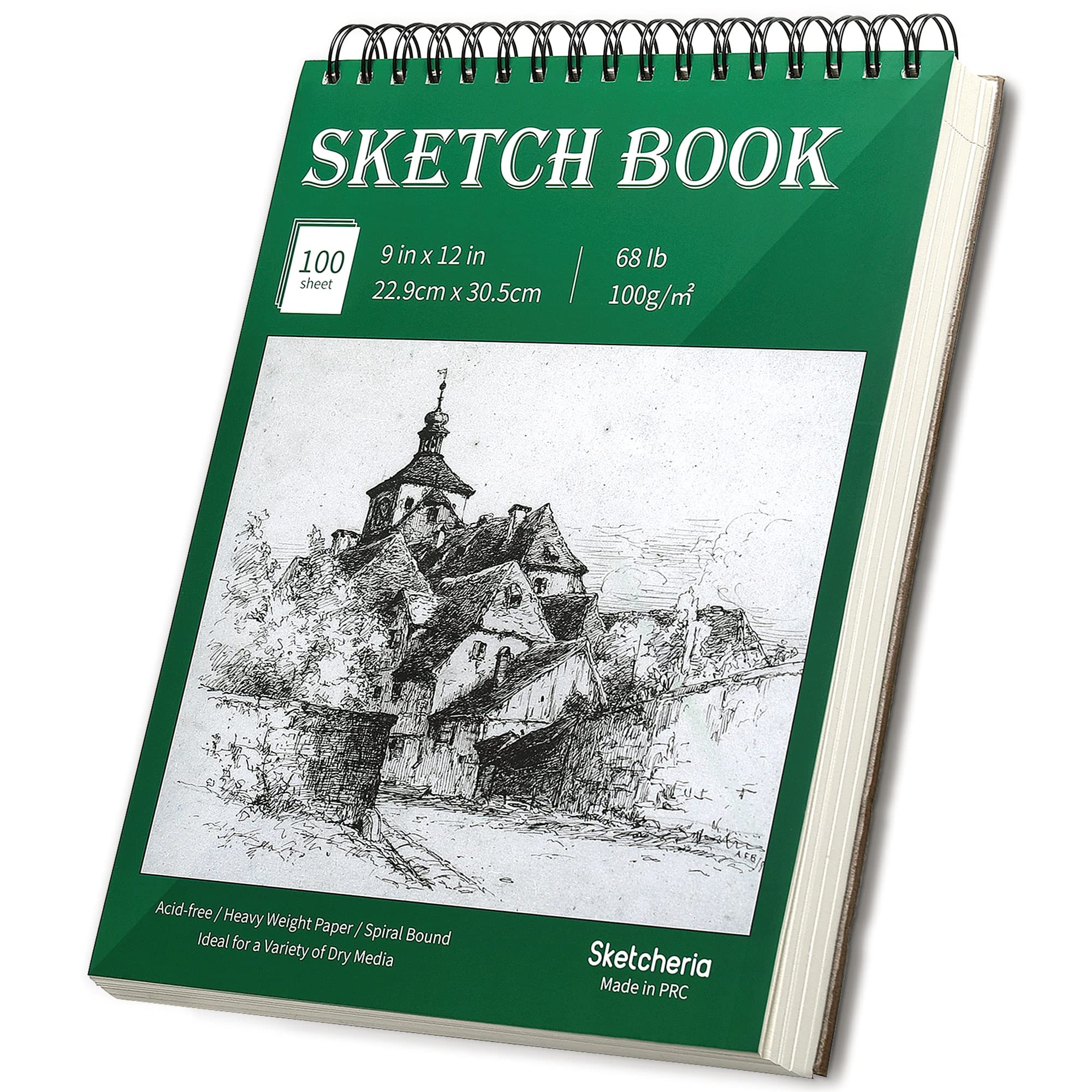 9x12 inches Sketch Book, 100 Sheets Top Spiral Bound Drawing Book