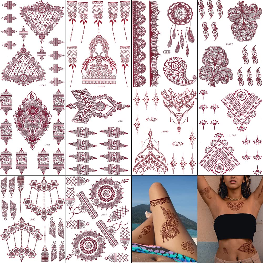 Hand Back Indian Henna Temporary Tattoo Sticker Vermilion Lace Tattoo Paper  For Women Body Hand Art | Shopee Malaysia