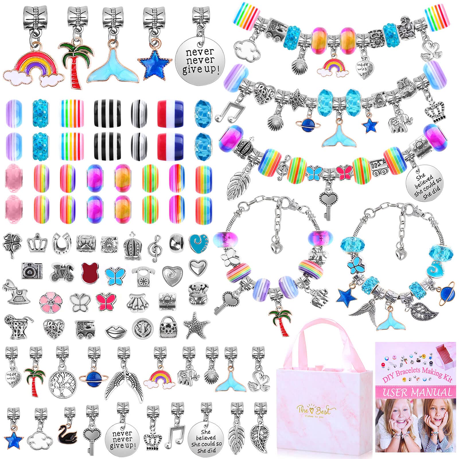 Bracelet Making Kit for Girls Flasoo 85PCs Charm Bracelets Kit with Beads  Jewelry Charms Bracelets for DIY Craft Jewelry Gift for Teen Girls