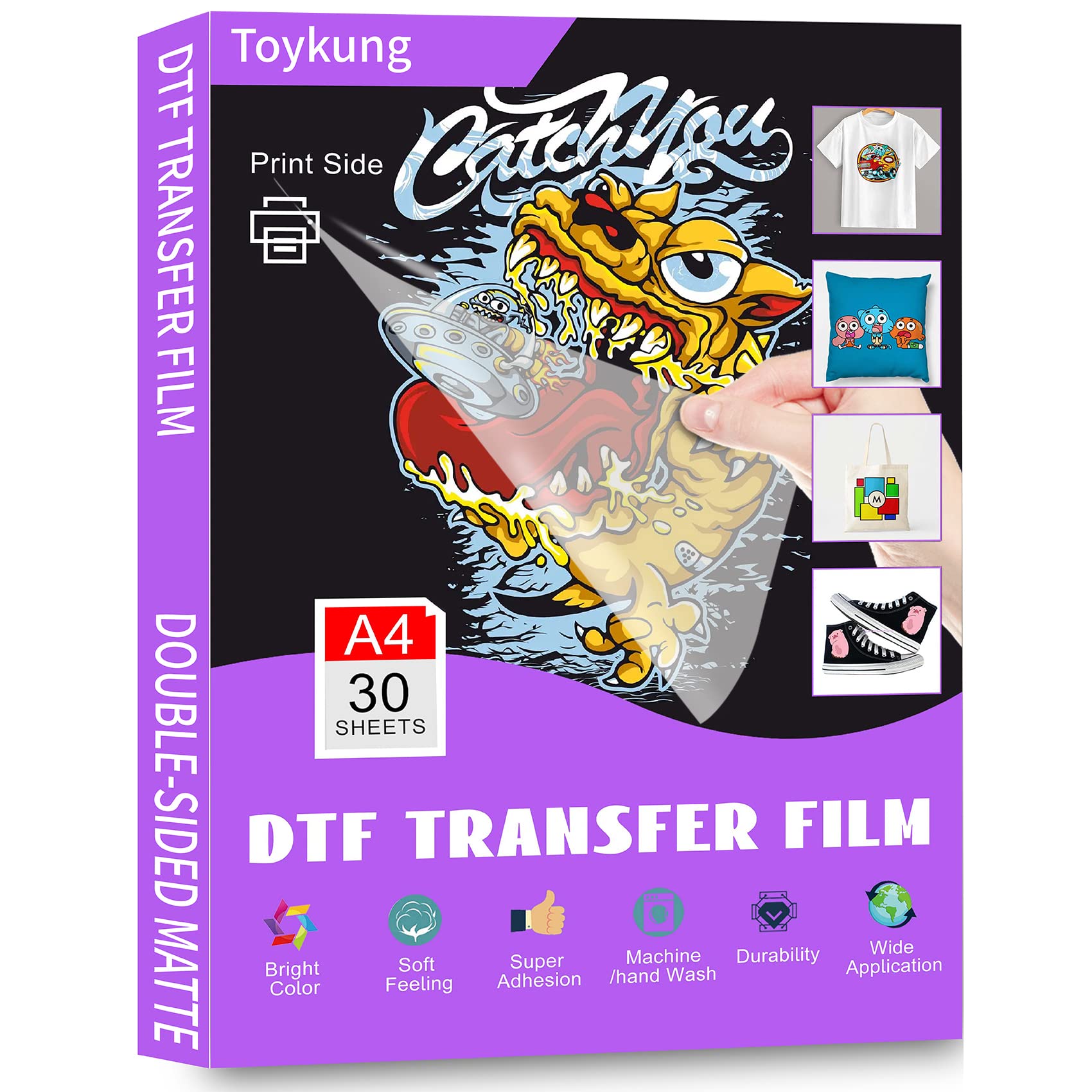 JOYCUT DTF Transfer Film - A4（8.3×11.7）30 Sheets Double-Sided Matte  Finish, DTF Film for Sublimation and DTF Inkjet Printer, Direct to Film  Transfer