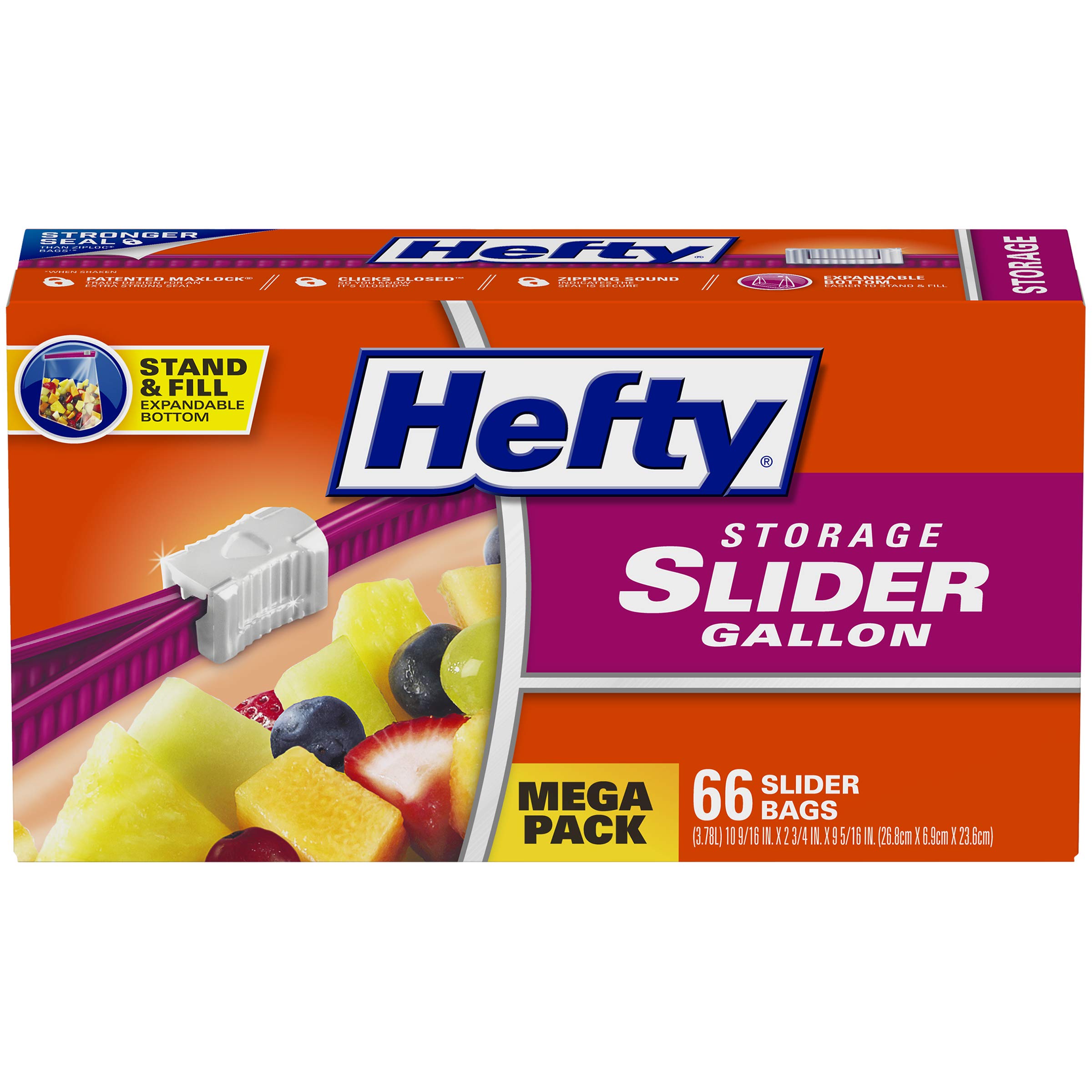Hefty Slider Bags, Freezer, Gallon - 10 bags