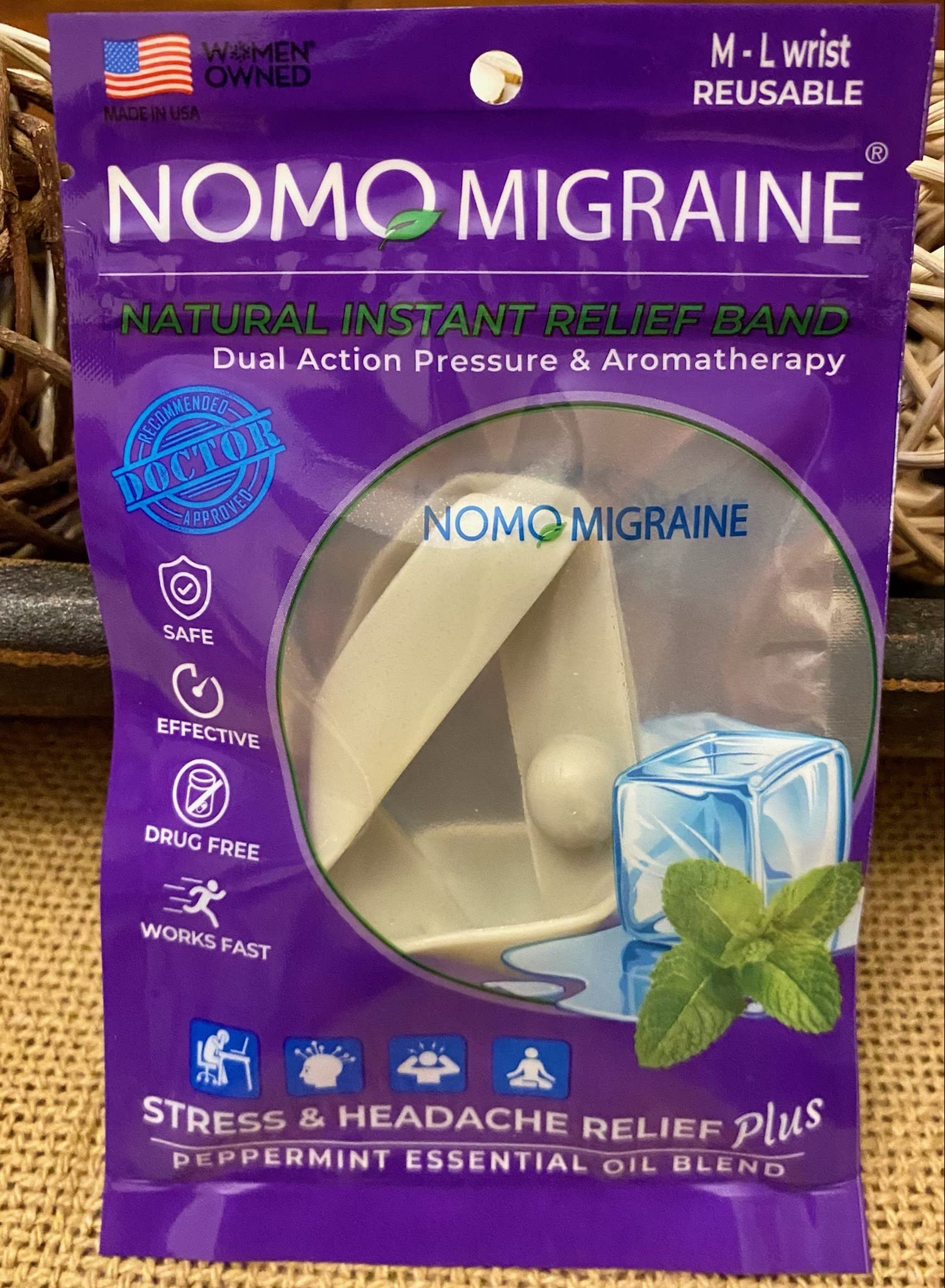 NoMo Nausea Migraine Small Purple Aromatherapy Anti-Migraine Band with  Acupressure