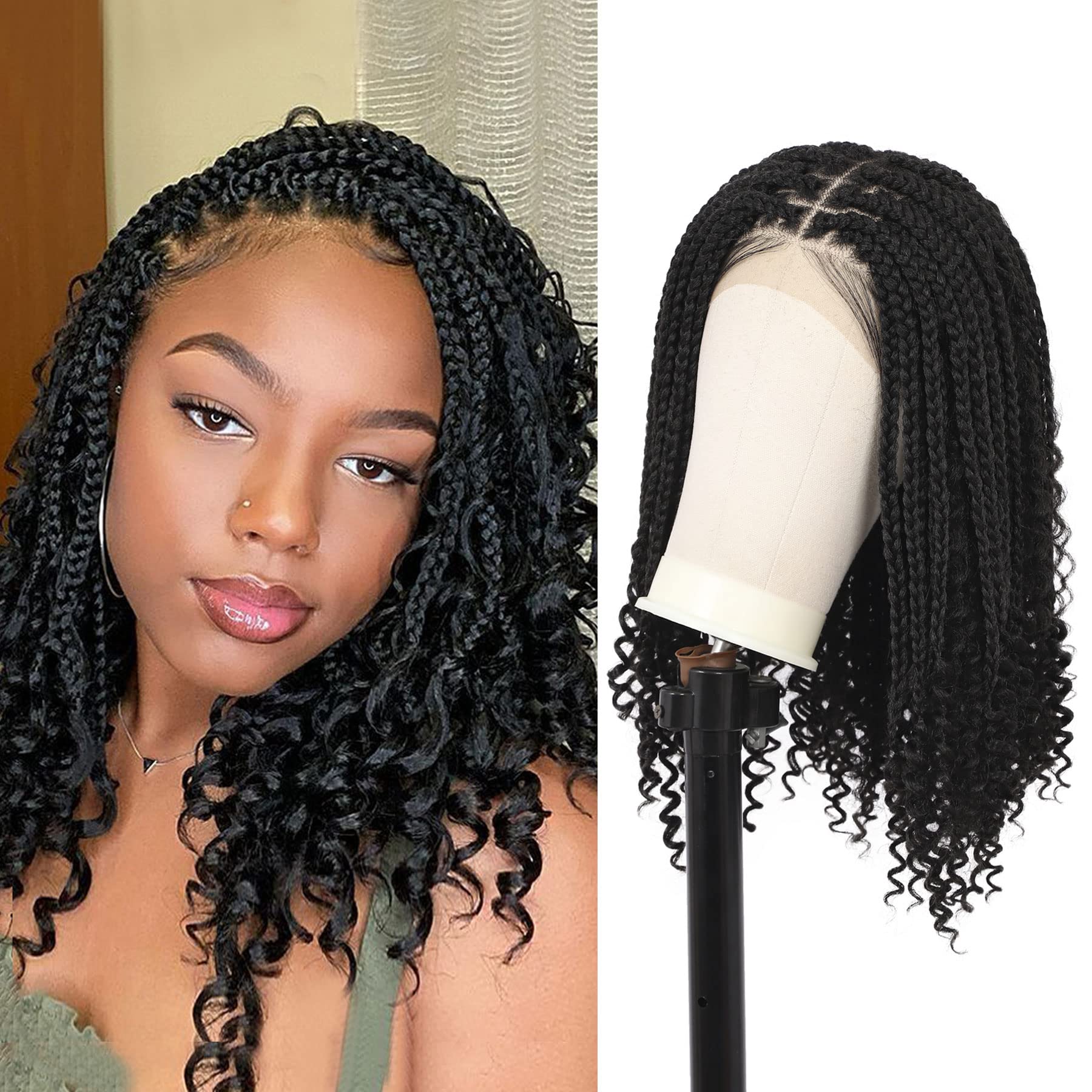 Synthetic Full Lace Braided Wigs Brown Curly Twist Braiding Hair Wig for  Women Knotless Box Braids Lace Front Wig with Baby Hair