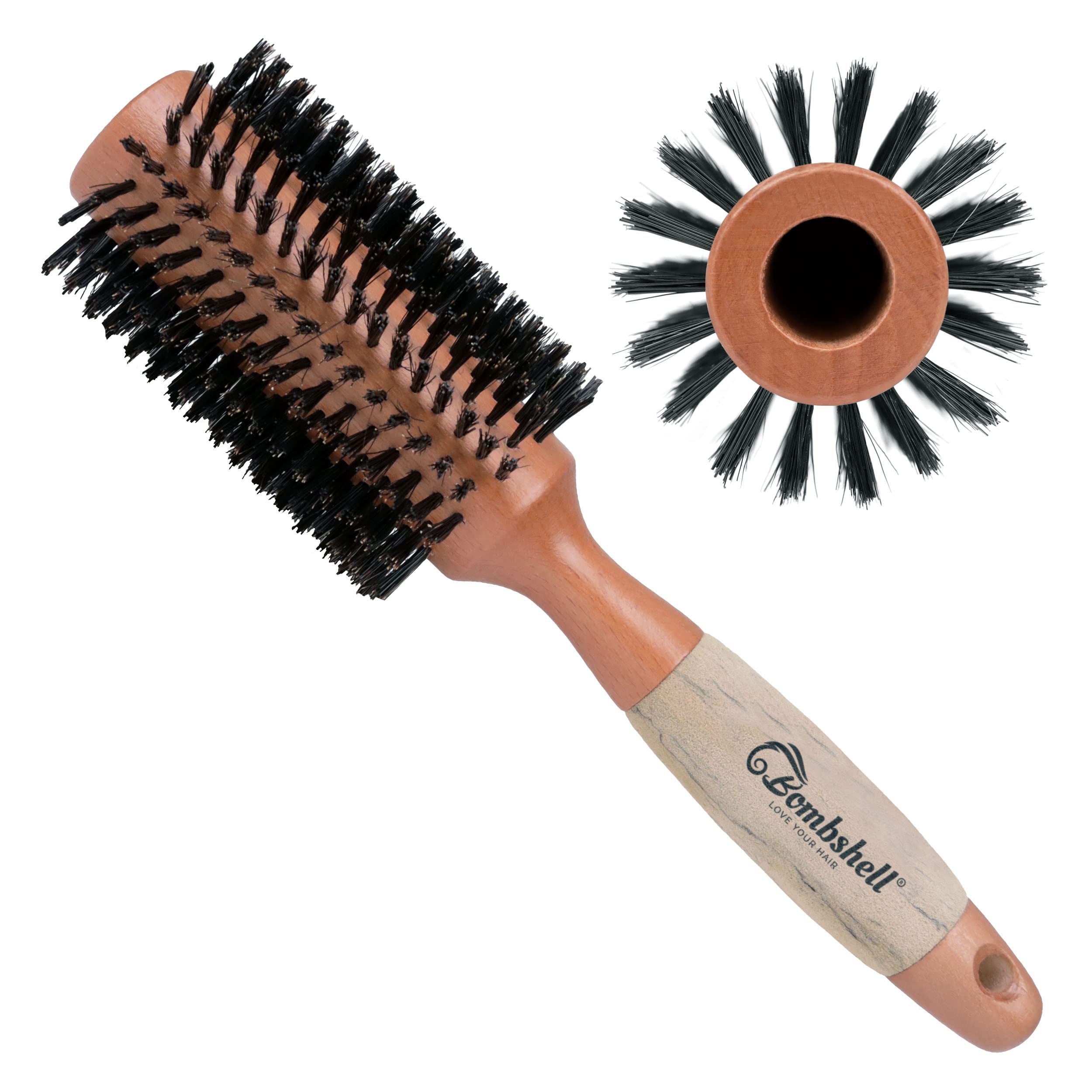 Bombshell Birch Wood Round Brush and Wood Hair Round Sustainable (2.5 Out, Blow — Natural Bristle Styling, Birch Round inch) Brush Handle, Brush Curling with Boar for