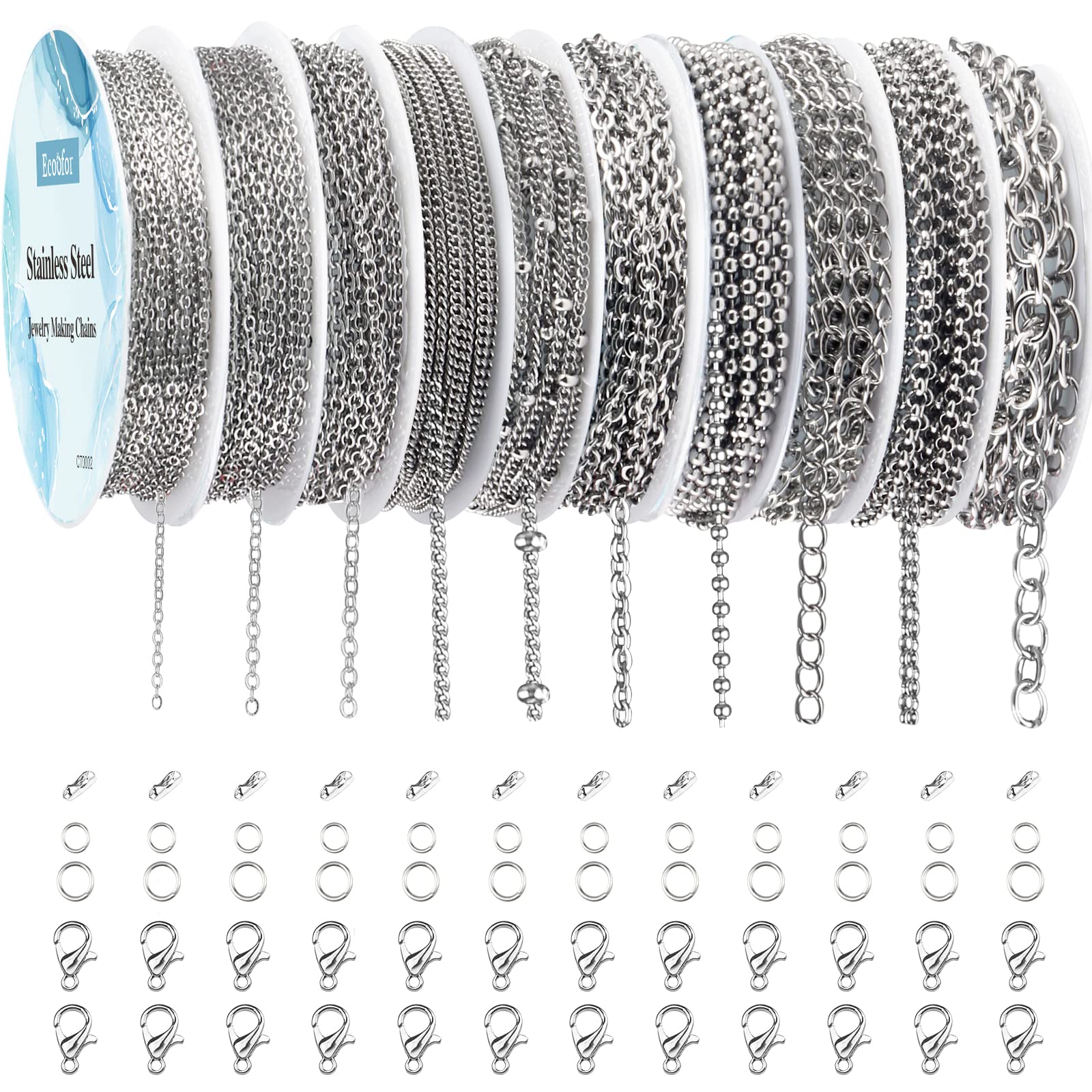 Ecoofor Necklace Chains for Jewelry Making, 78.7 Feet 10 Rolls 304 Stainless  Steel Jewelry Chains for
