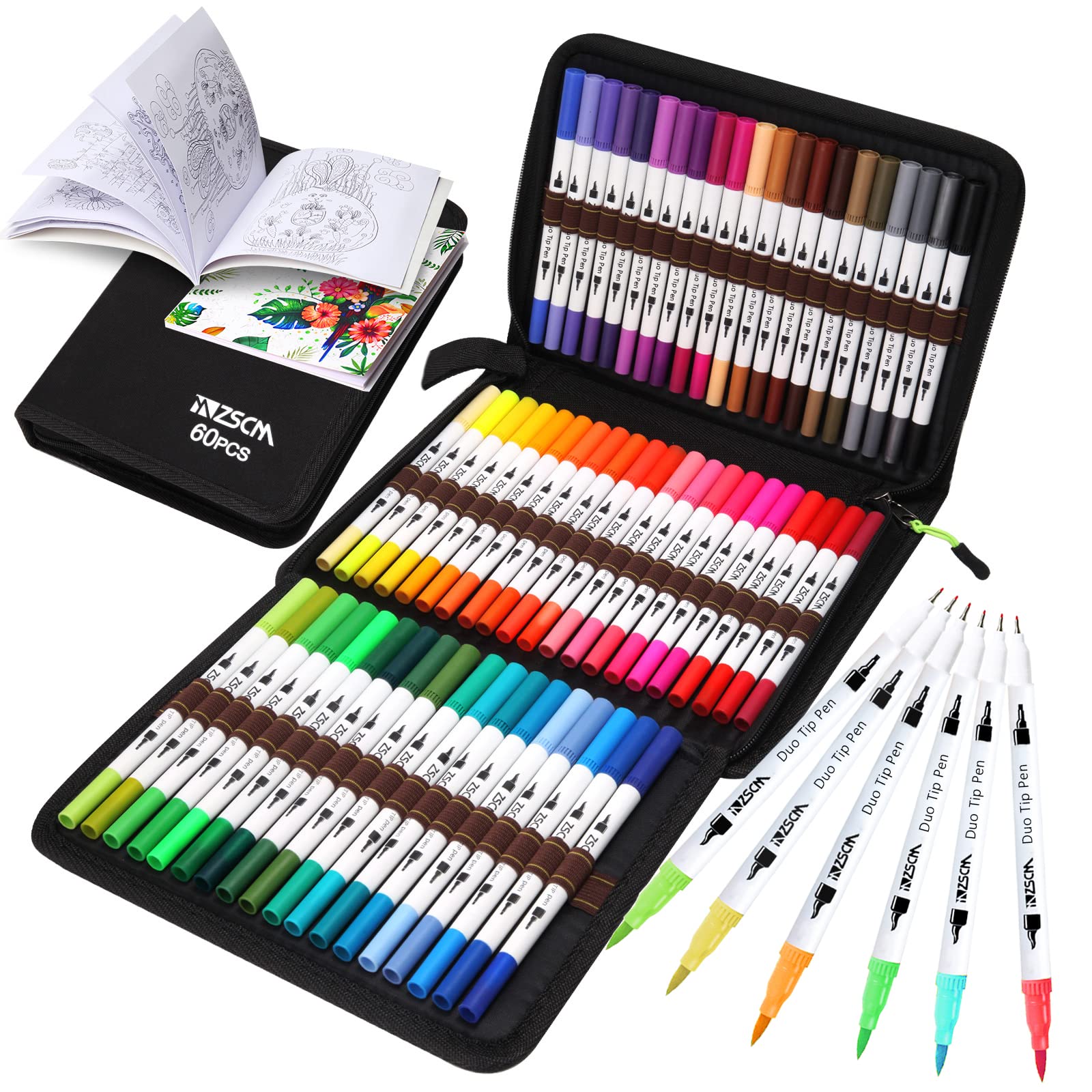 Art Coloring Brush Markers,ZSCM 25 Colors Duo Tip Calligraphy Marker Journal Pens for Adult Coloring Books Drawing Bullet Journal Planner Calendar