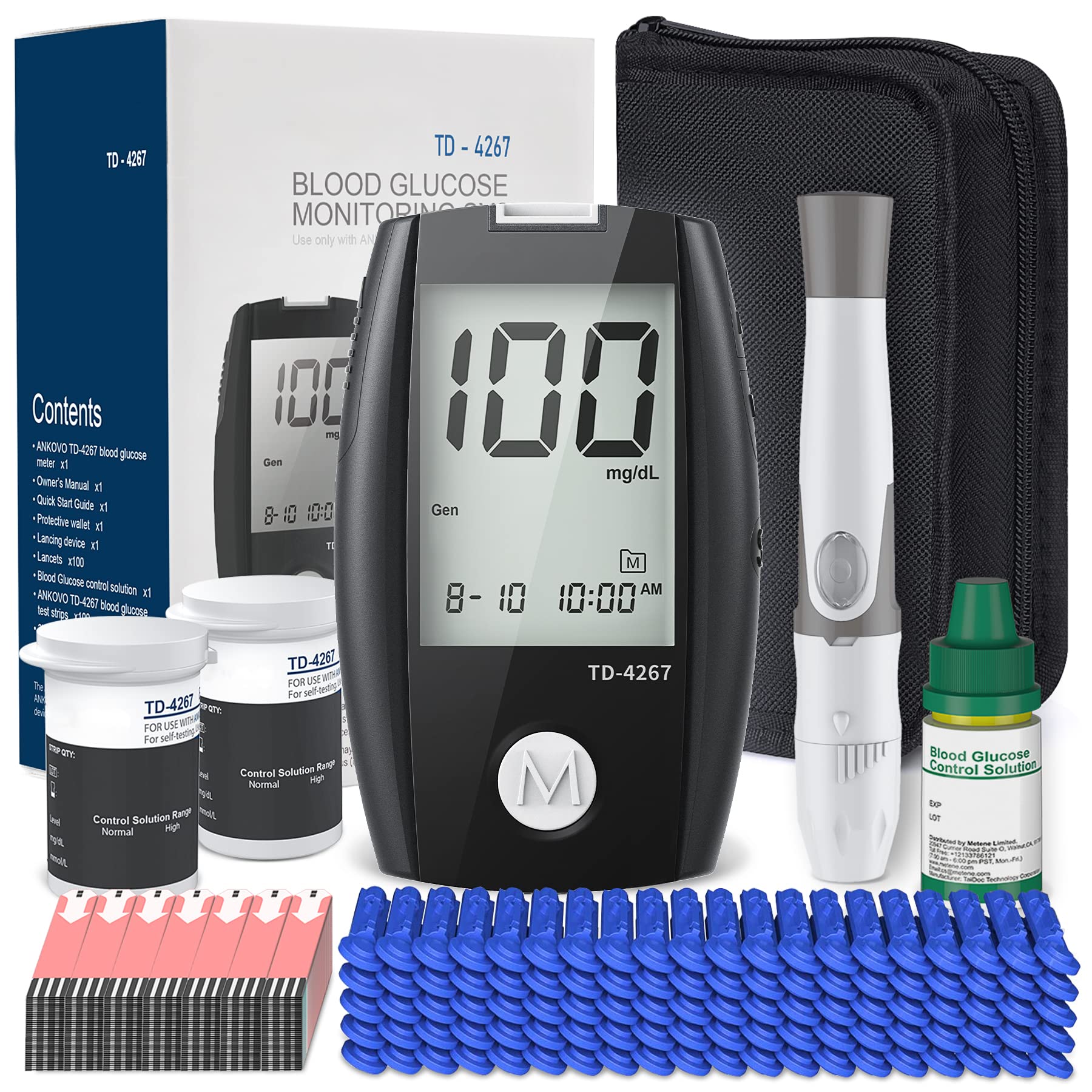 Cryfokt Blood Glucose Monitor Kit, Auto Coding Blood Pressure Monitor  Painless Testing Continuous Glucose Monitoring Diabetes Testing Kit Blood