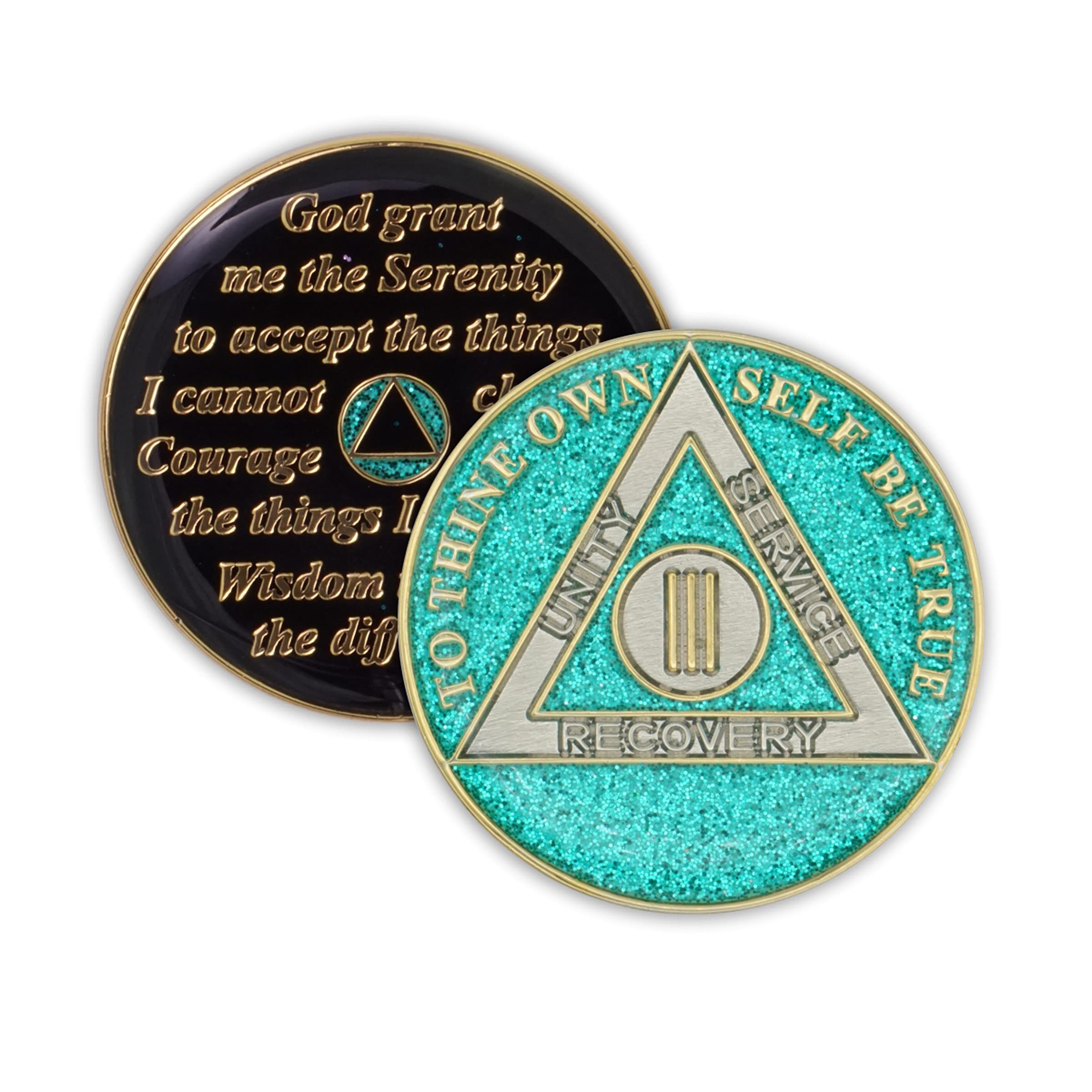 3 Year Sobriety Coin Glitter Triplate AA Chip Recovery