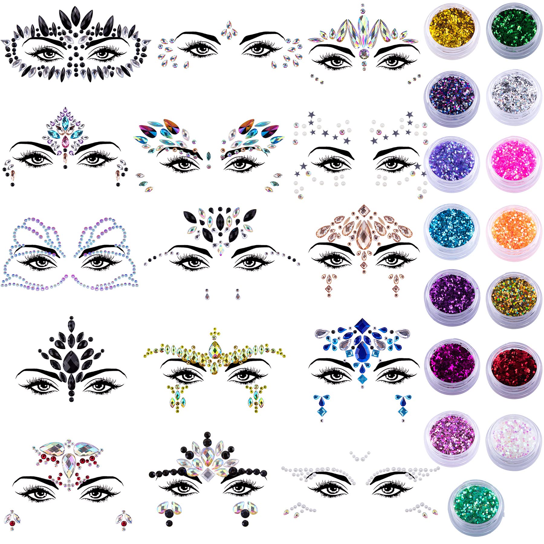 Buy DaLin 6 Sets Mermaid Face Gems Rave Festival Glitter Face