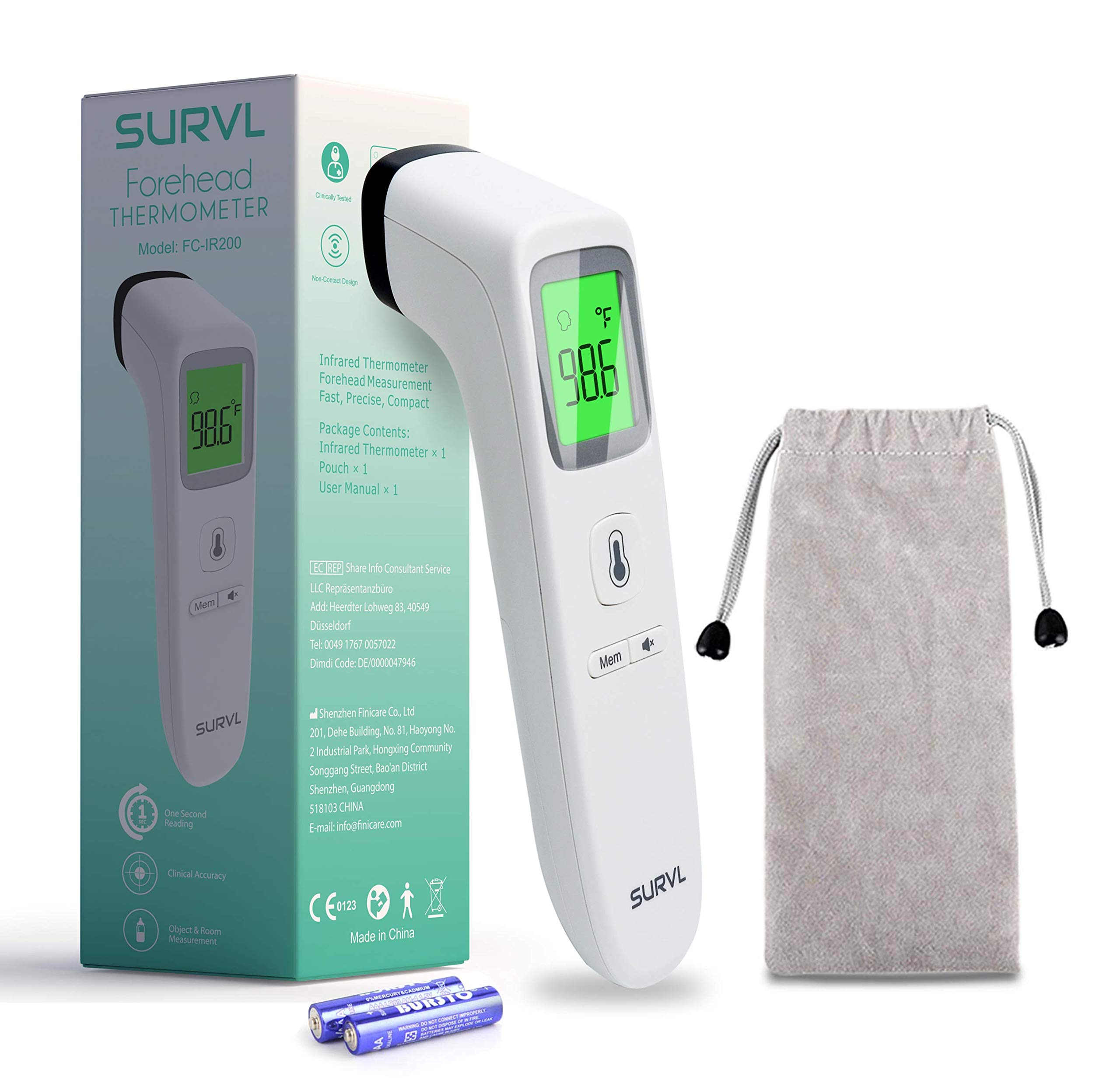 Non Contact Forehead Thermometer - Color Coded Fever Warning - 1 Second Accurate