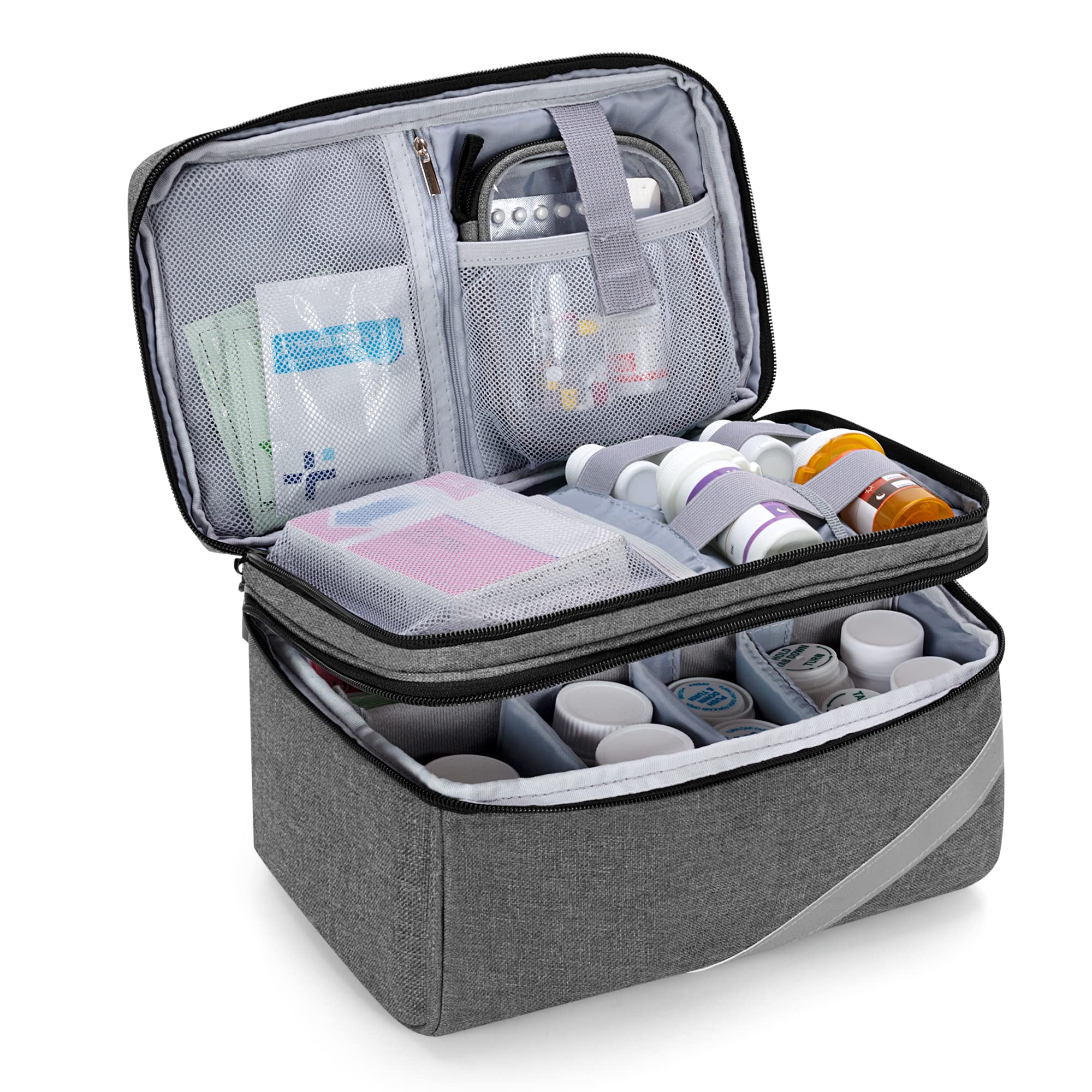 Trunab Medicine Storage and Organizer Bag Empty, Pill Bottle Organizer with  Portable Small Pouch, Home First Aid Box for Emergency Medication,  Supplements or Medical Kits (Bag Only)(Patent Pending) Grey
