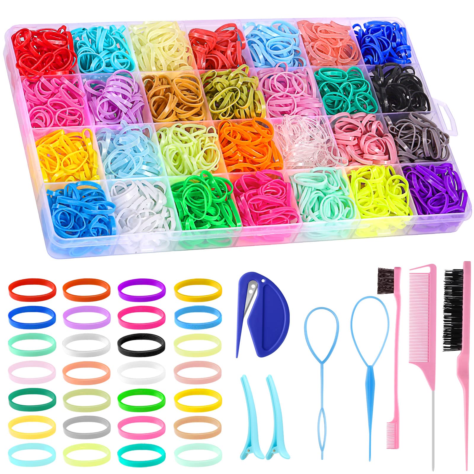 28 Colors Rubber Bands for Hair with 8 Hair Styling Tools 1500 Pcs Colorful  Elastic Hair Ties Small Hair Rubber Bands with Organizer Box Baby Toddler  Hair Ties for Girls Kids Hair Accessories