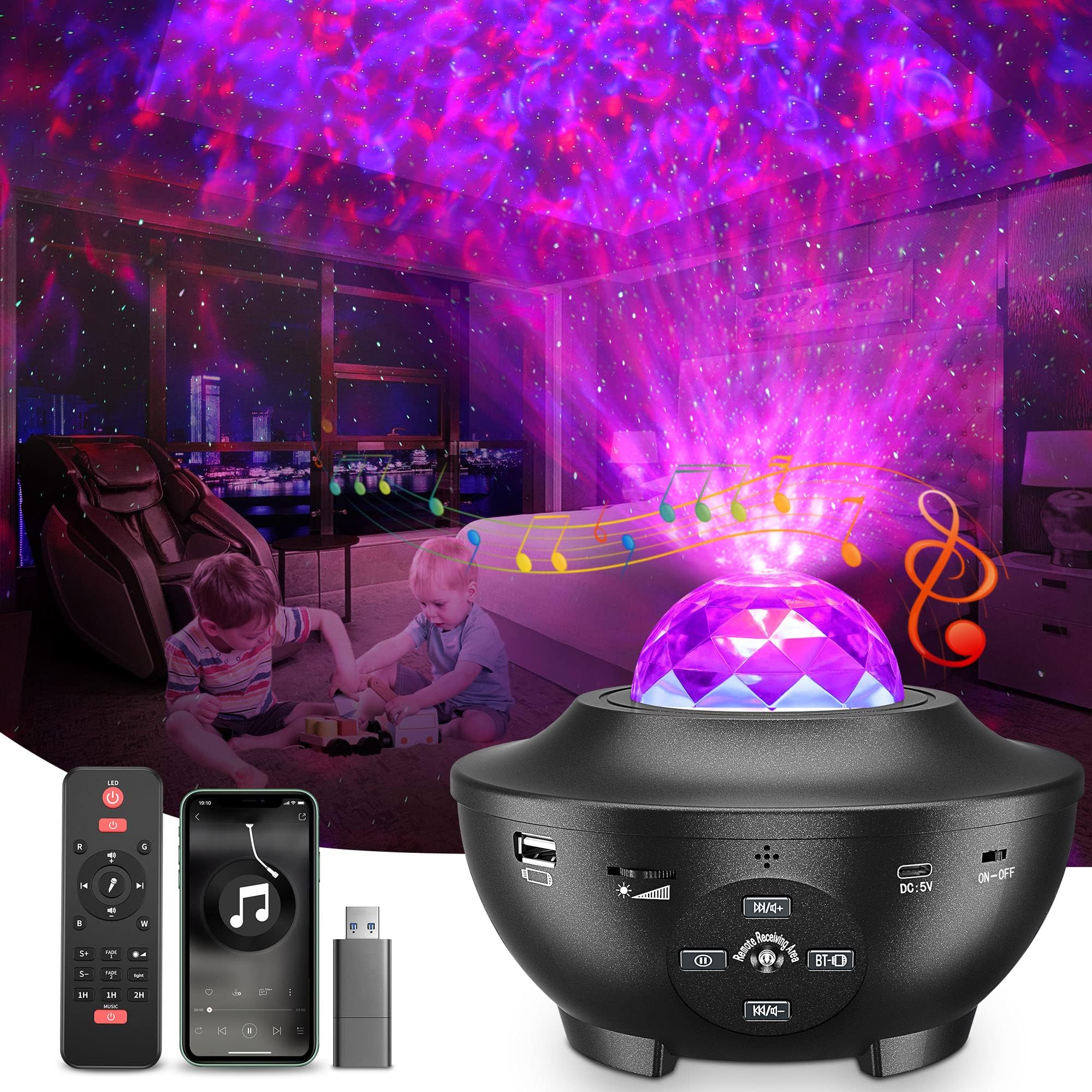 Galaxy Light Projector Star Projector with Remote Control 10 Change Colors  Led Projector Light Built-in Bluetooth Music Speaker & Timer for Baby  Ambiance Light Room Decor Festival Gift Black