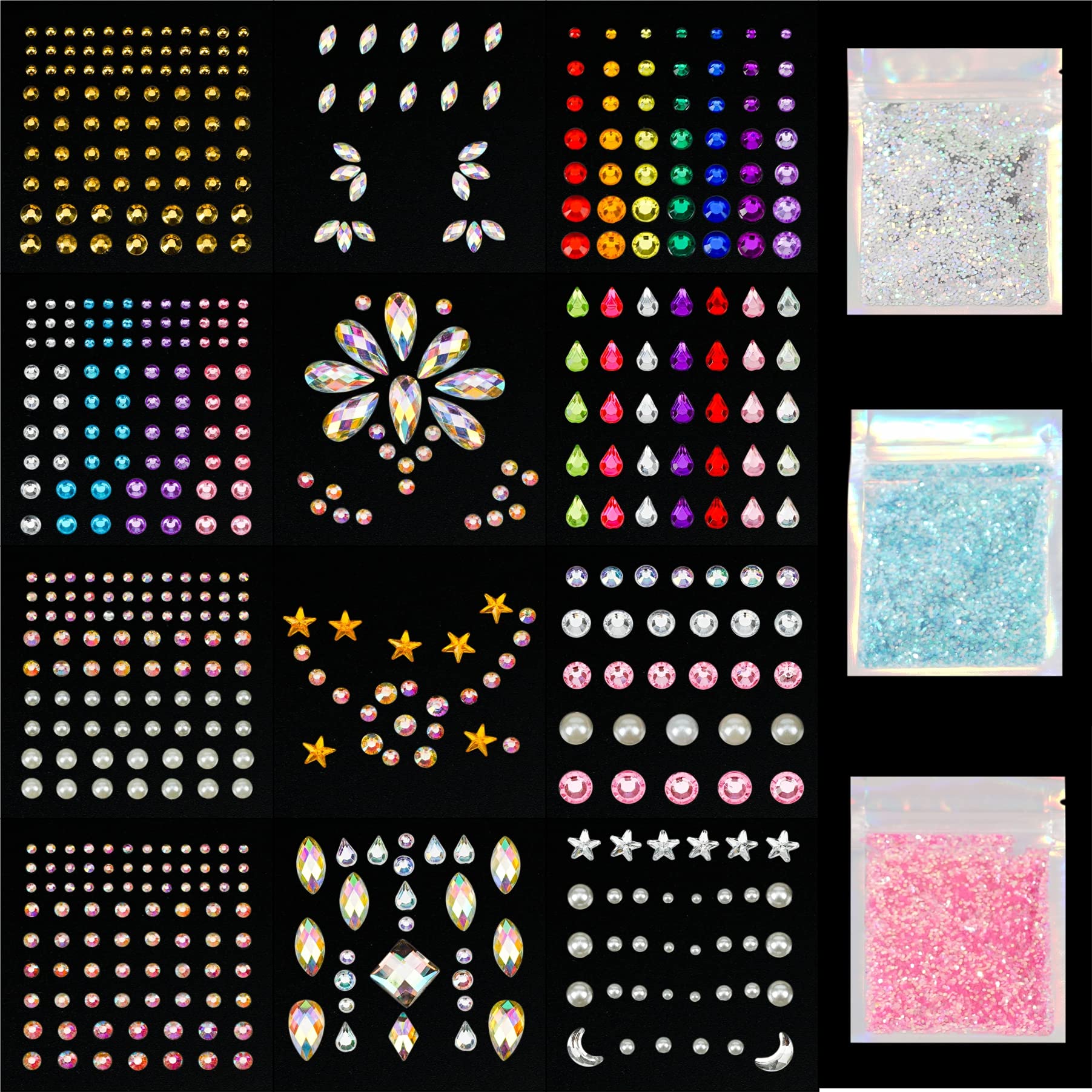 TEHAUX 5 Sheets Crystal Diamond Sticker Gem Self Adhesive Craft Jewels  Halloween Makeup Face Stickers Sequins for Crafts Self Adhesive Jewels  Stickers