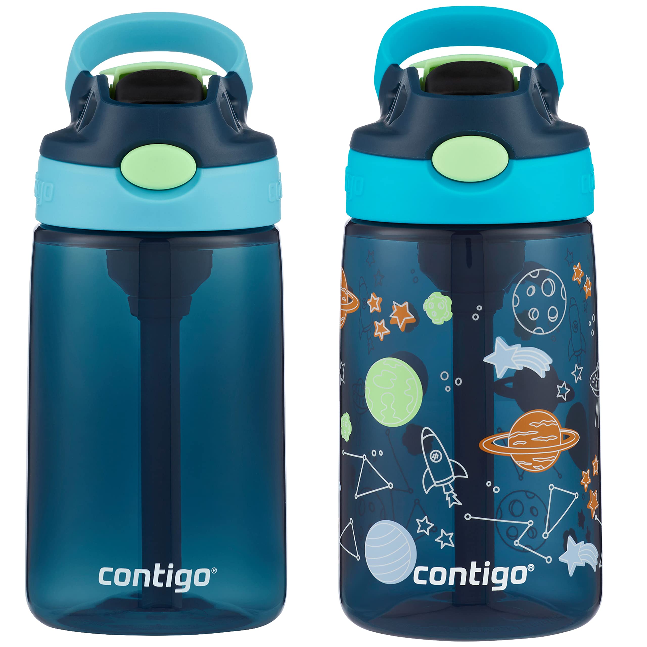 Contigo Aubrey Kids Cleanable Water Bottle with Silicone Straw and  Spill-Proof Lid, Dishwasher Safe, 14oz 2-Pack, Dinos & Sharks
